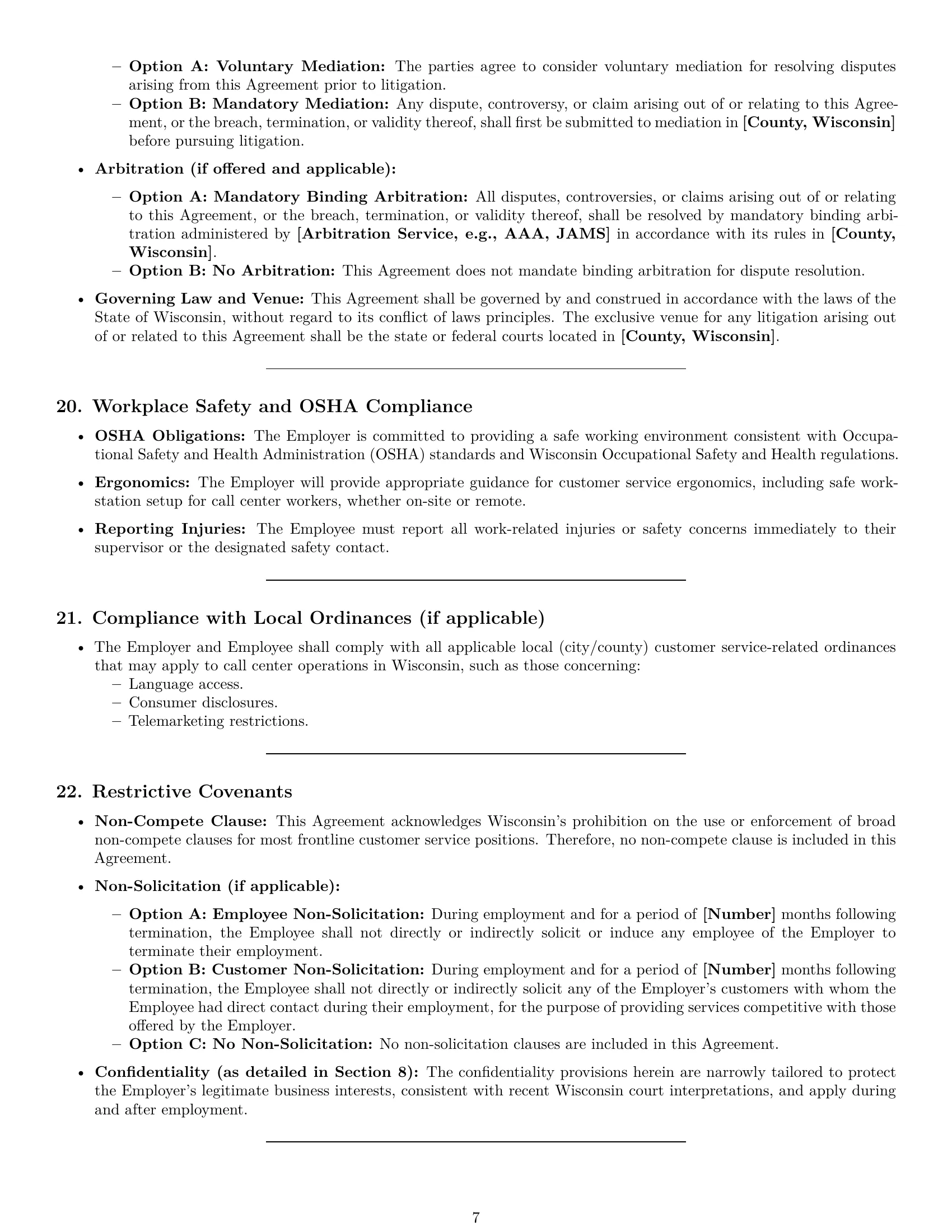 Preview page 7 of Pro Wisconsin customer service representative employment contract template