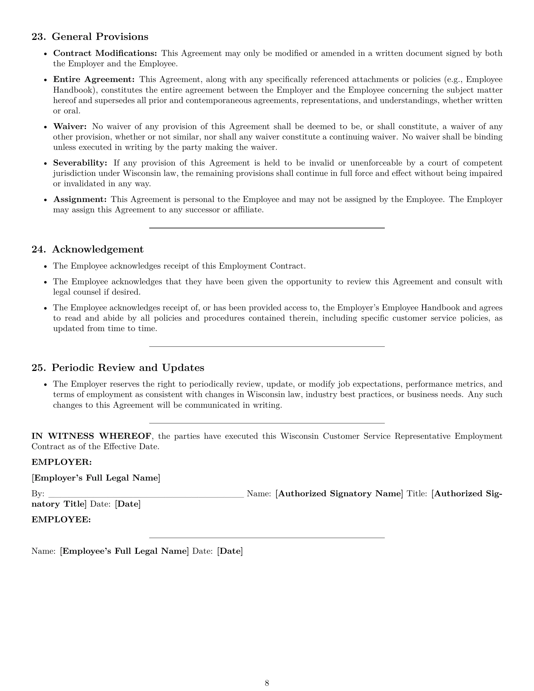 Preview page 8 of Pro Wisconsin customer service representative employment contract template