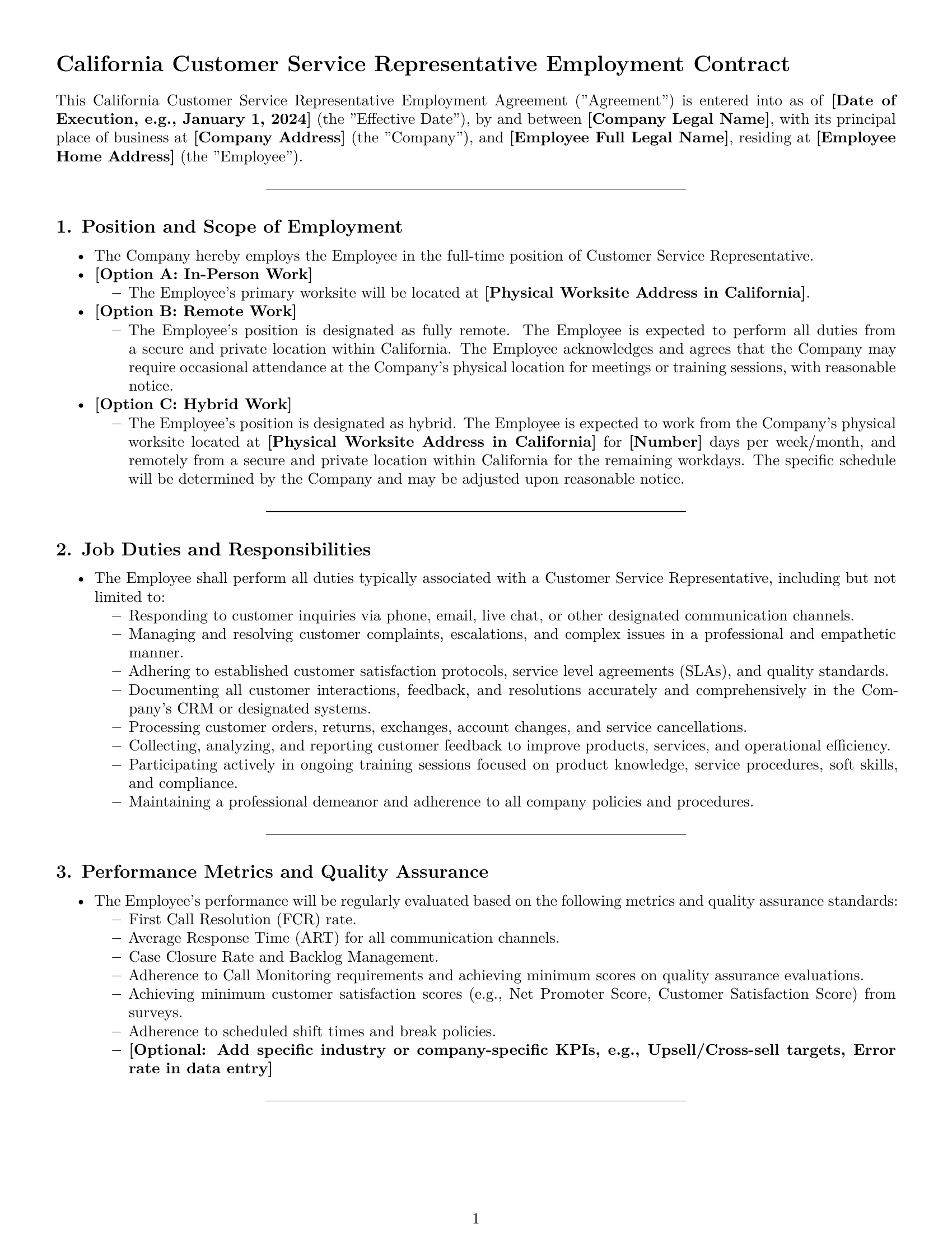 Preview page 1 of Pro California customer service representative employment contract template