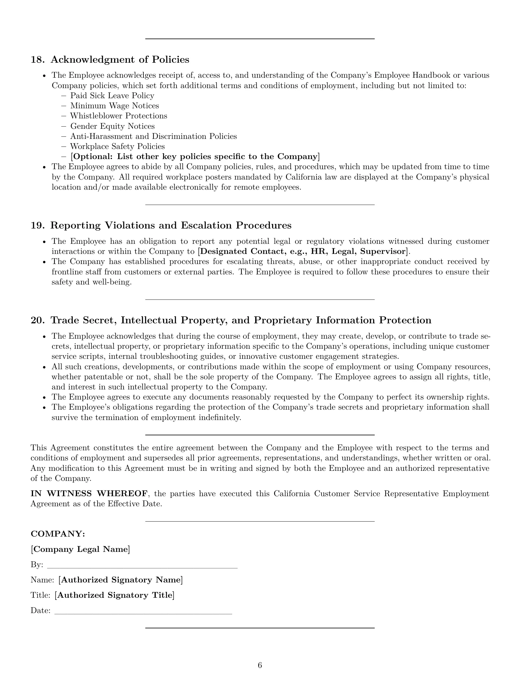 Preview page 6 of Pro California customer service representative employment contract template
