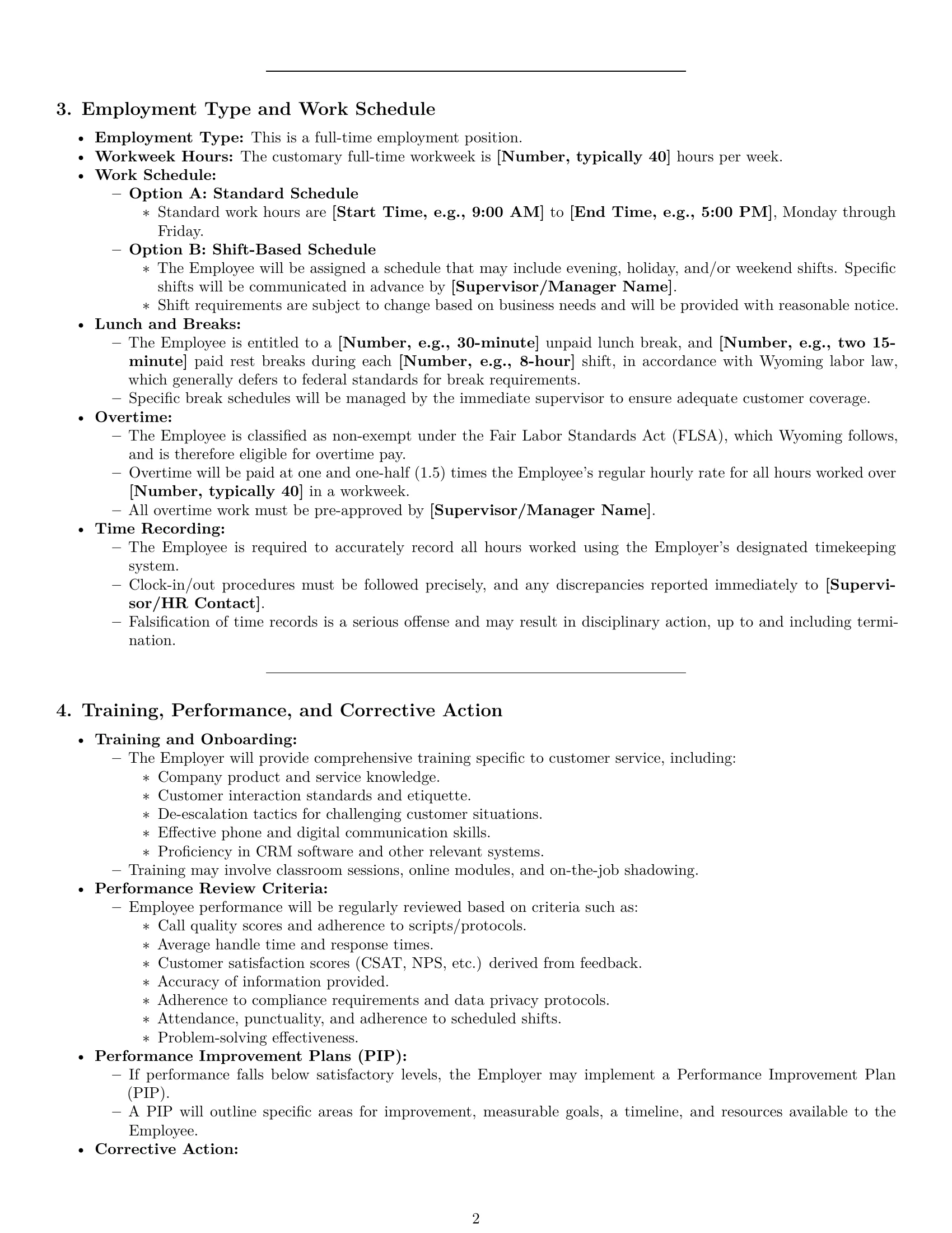 Preview page 2 of Pro Wyoming customer service representative employment contract template