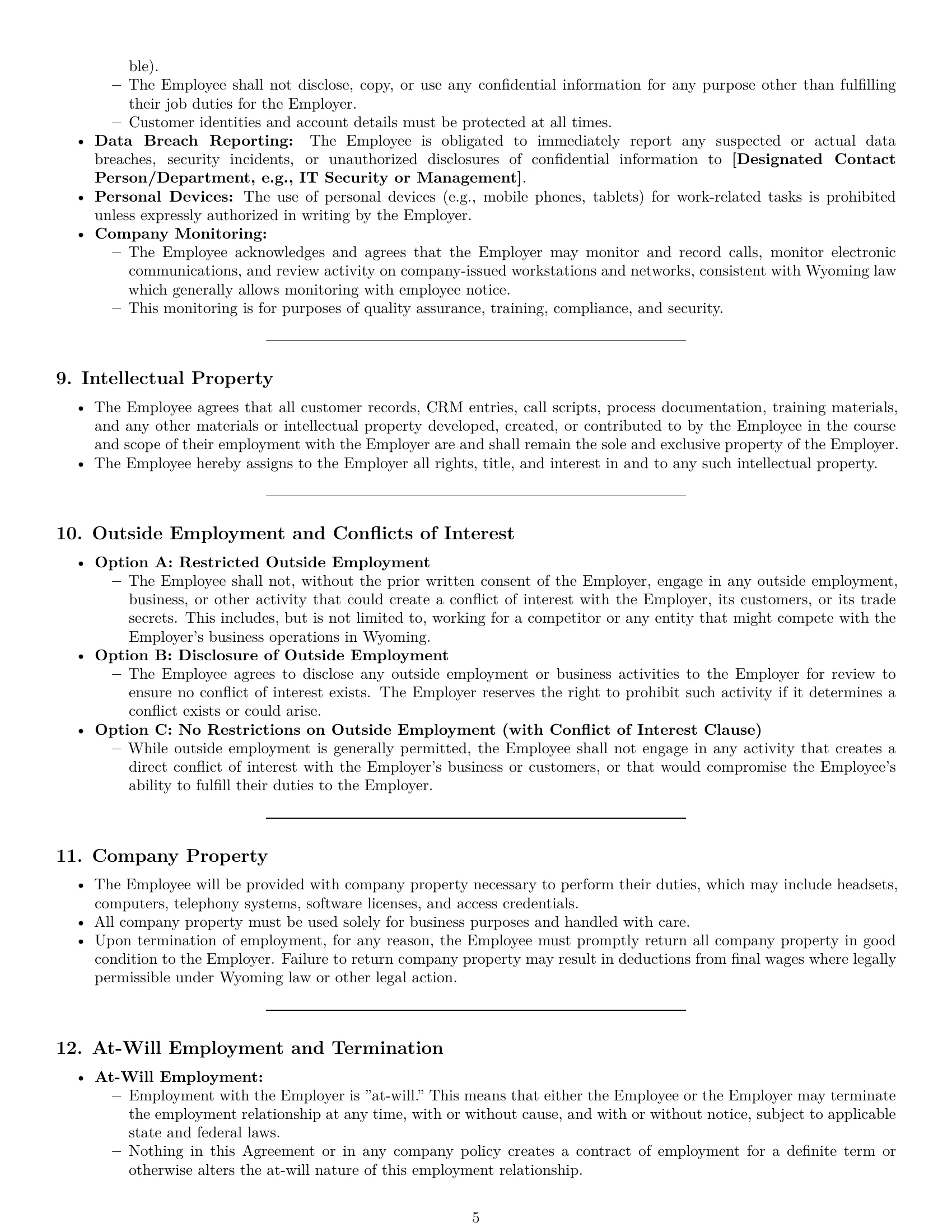 Preview page 5 of Pro Wyoming customer service representative employment contract template