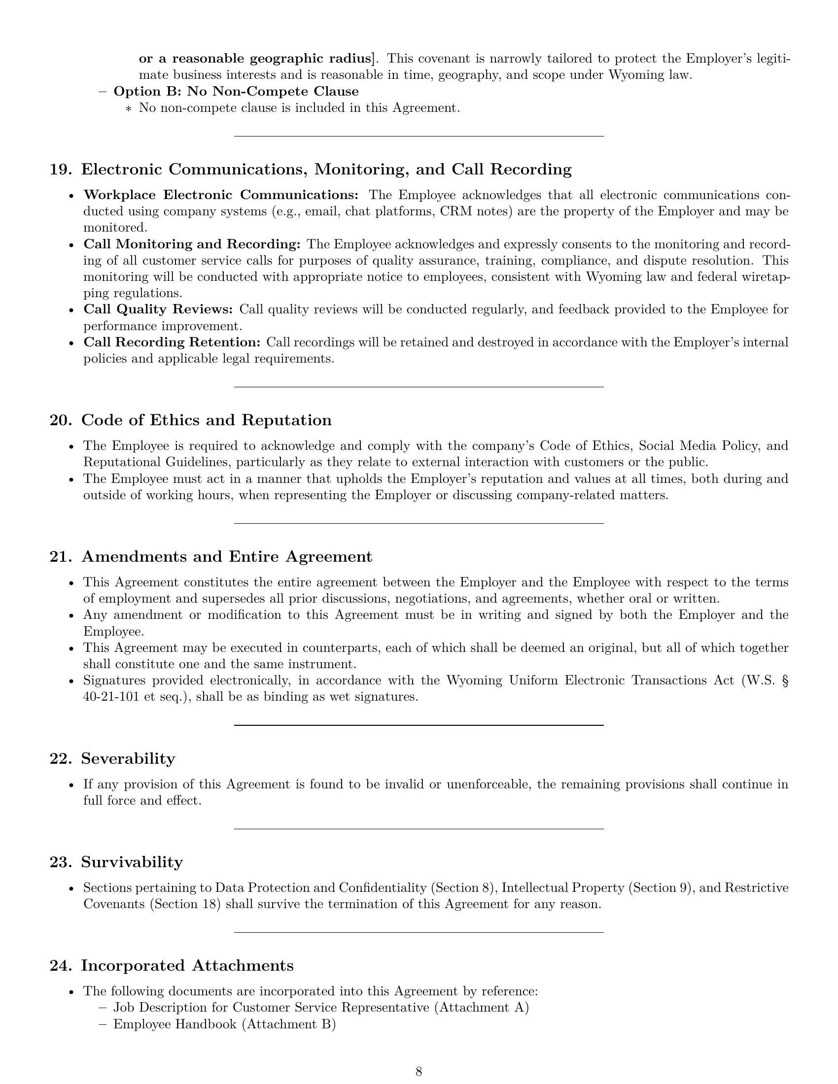Preview page 8 of Pro Wyoming customer service representative employment contract template