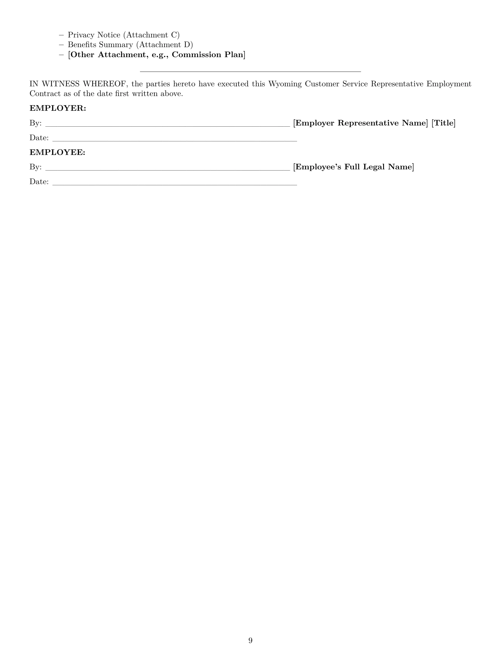 Preview page 9 of Pro Wyoming customer service representative employment contract template