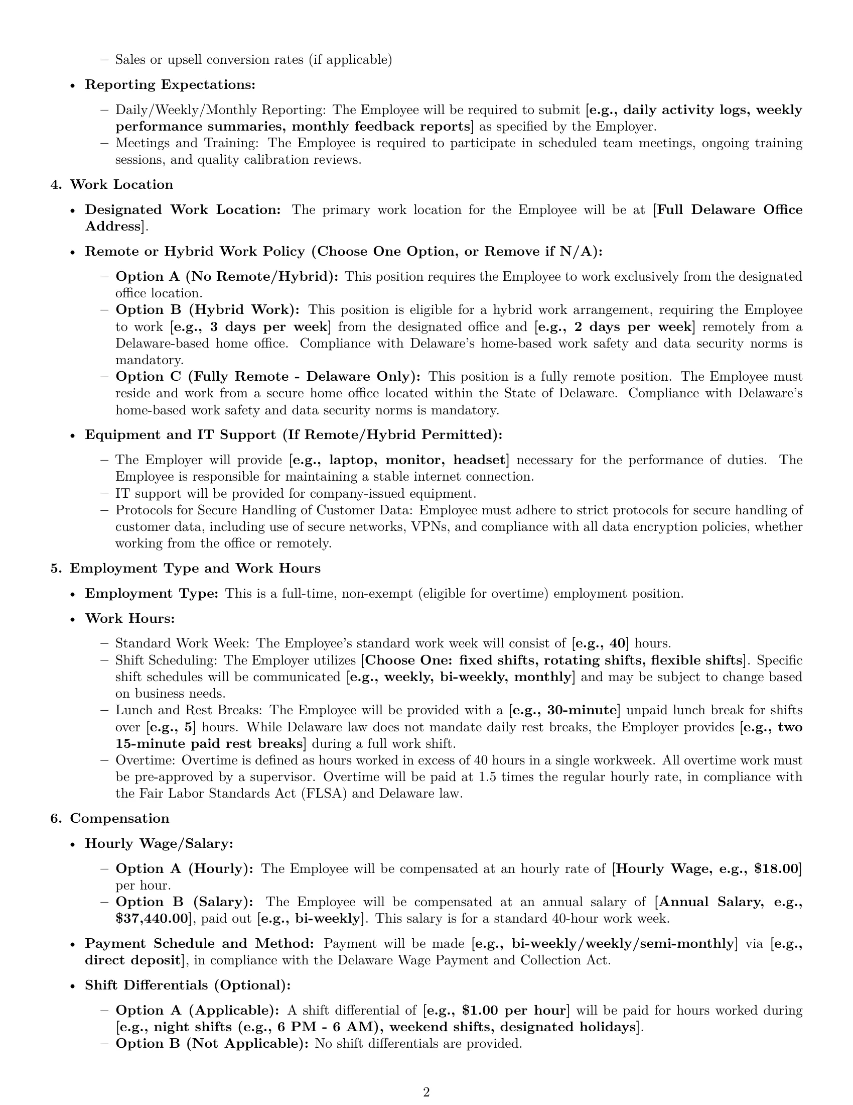 Preview page 2 of Pro Delaware customer service representative employment contract template
