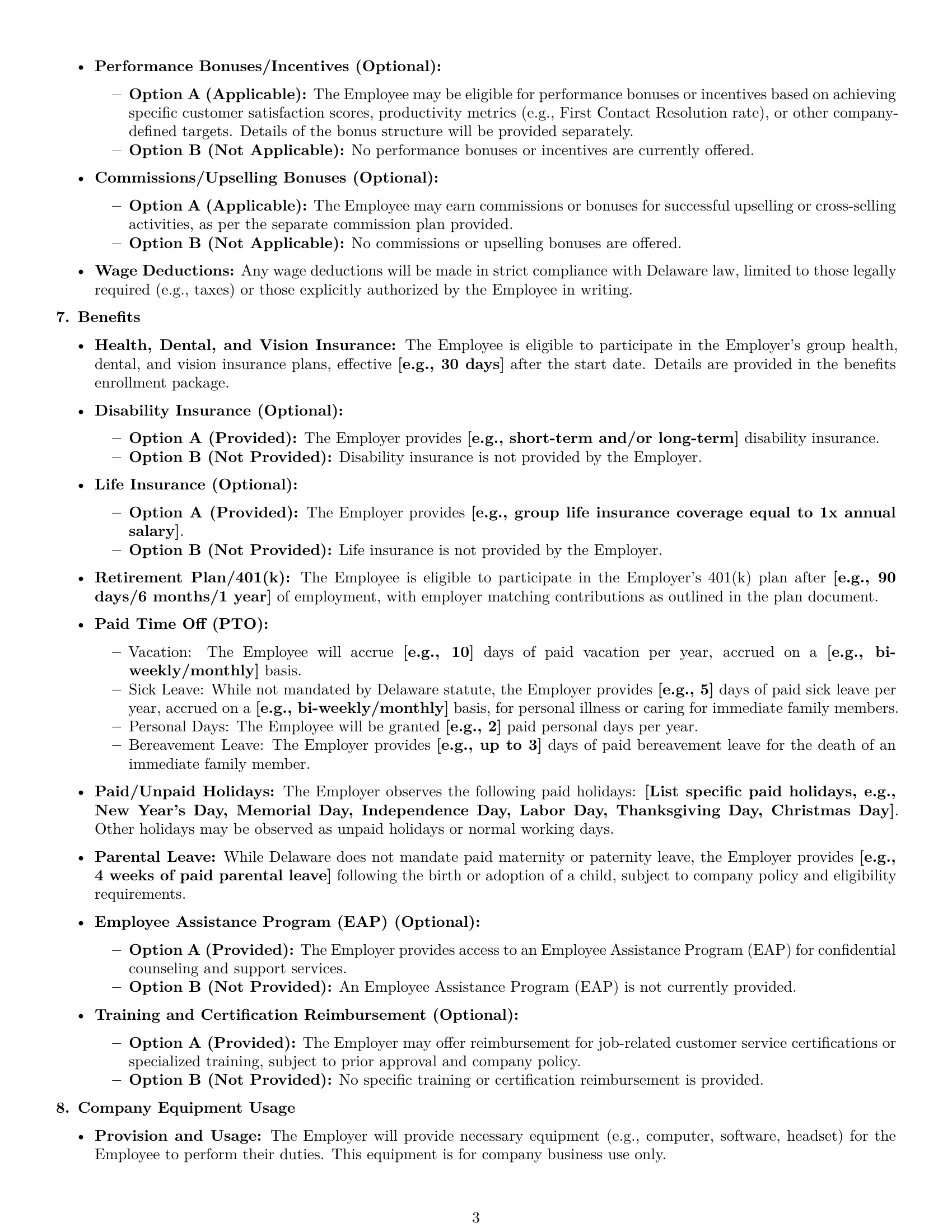 Preview page 3 of Pro Delaware customer service representative employment contract template