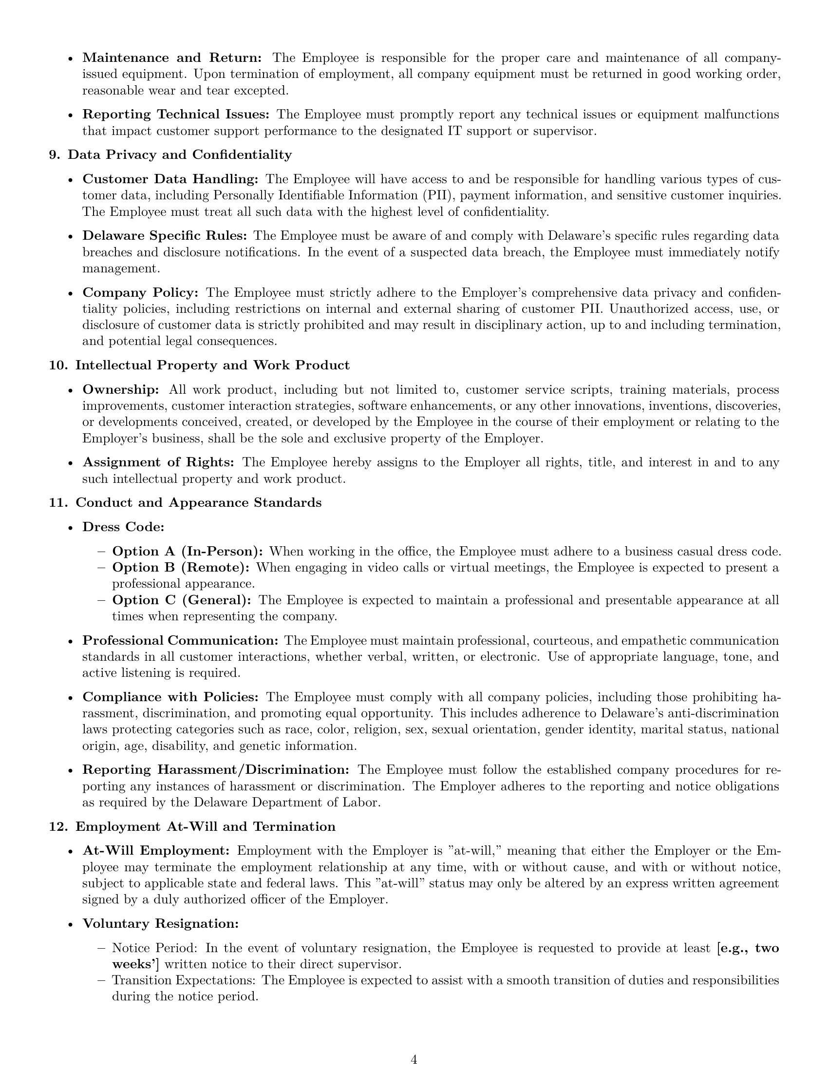 Preview page 4 of Pro Delaware customer service representative employment contract template