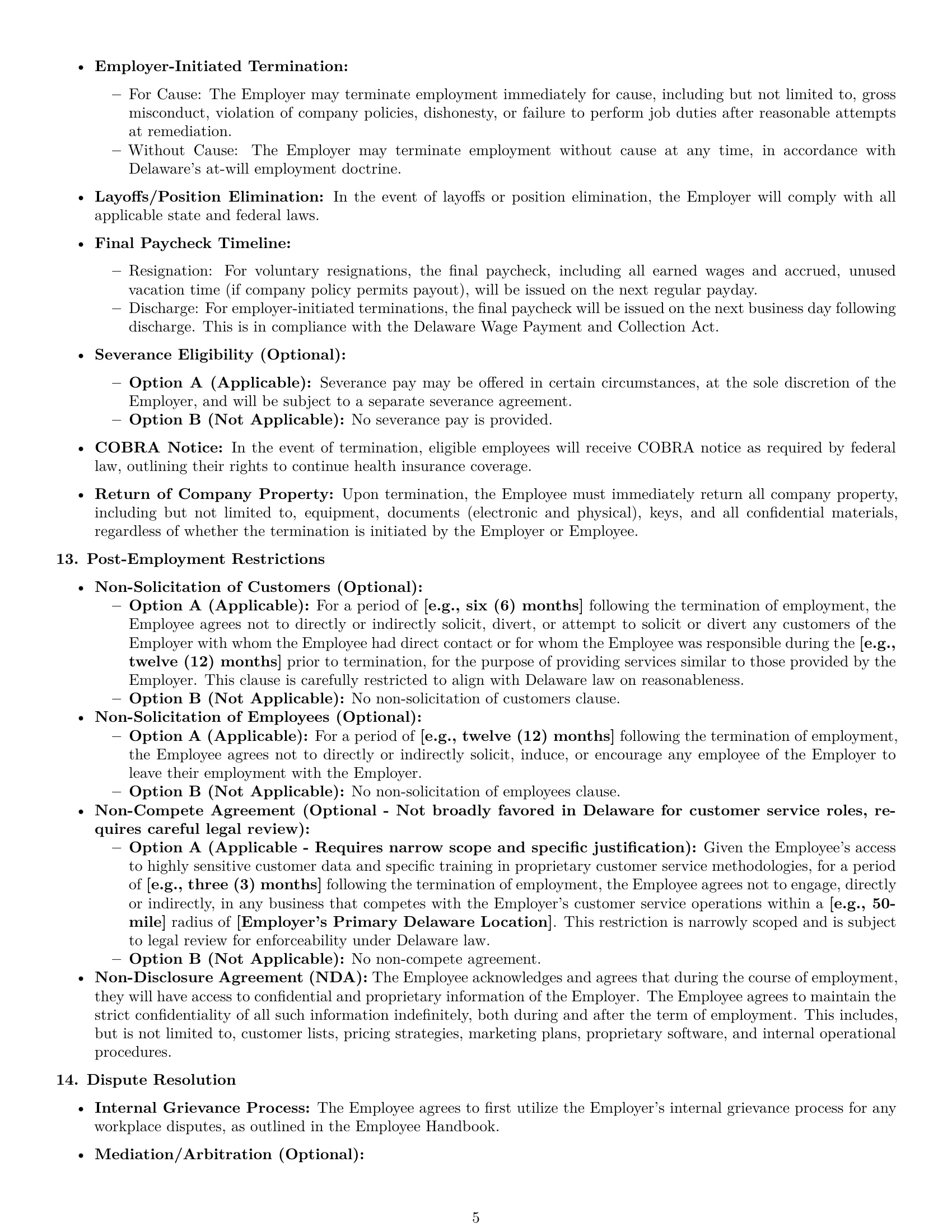 Preview page 5 of Pro Delaware customer service representative employment contract template