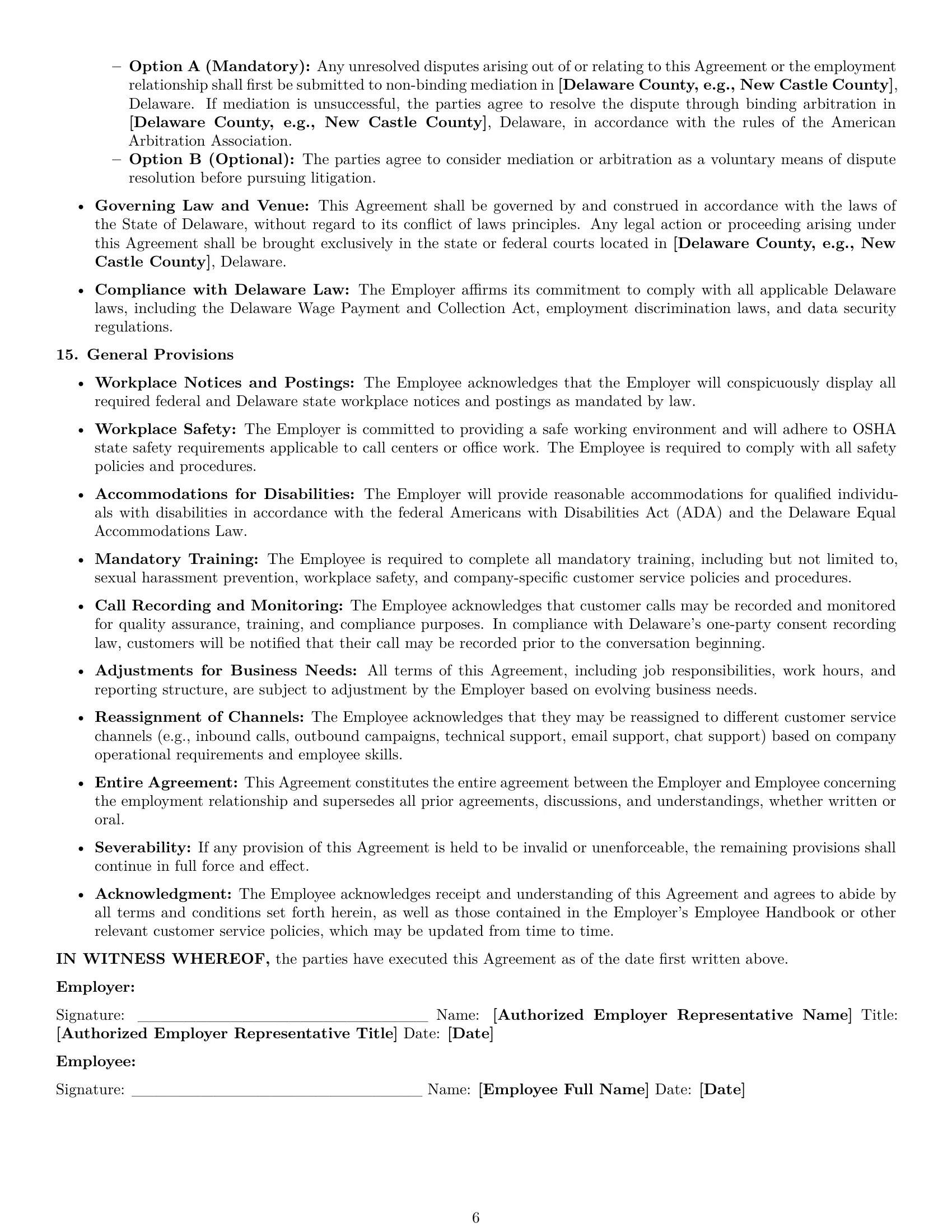 Preview page 6 of Pro Delaware customer service representative employment contract template