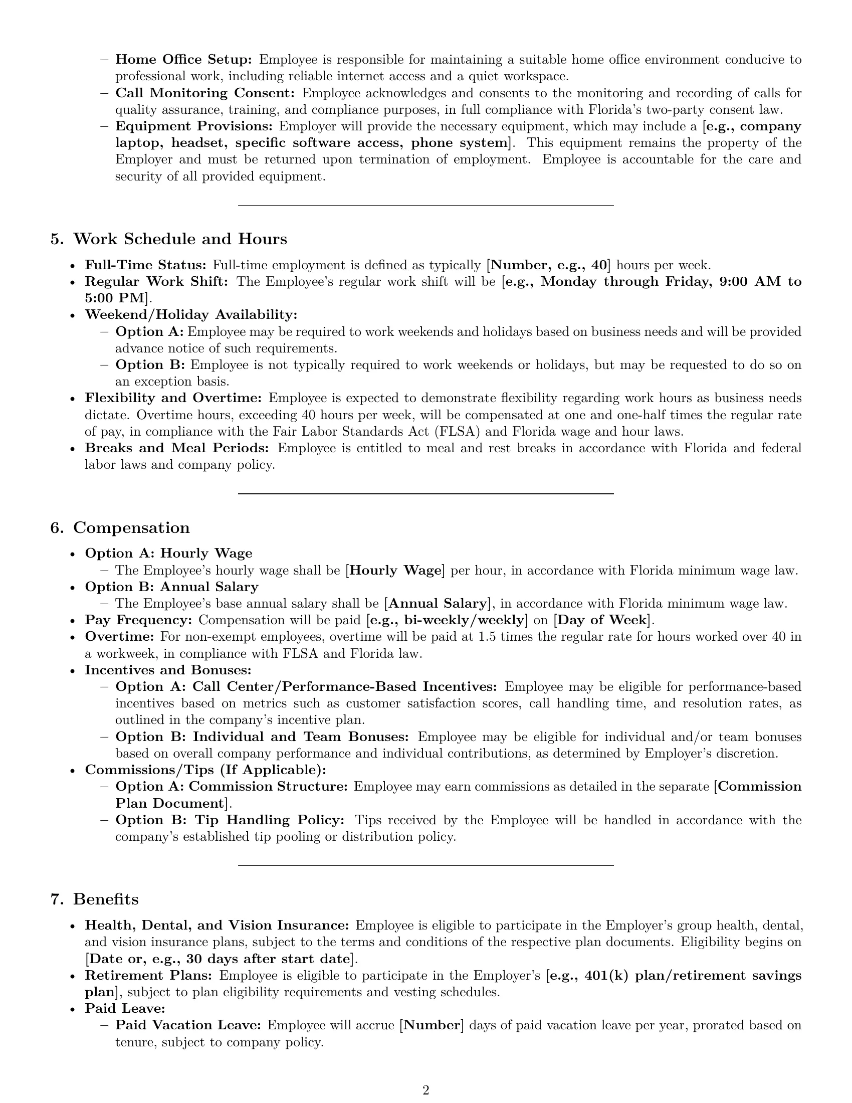 Preview page 2 of Pro Florida customer service representative employment contract template