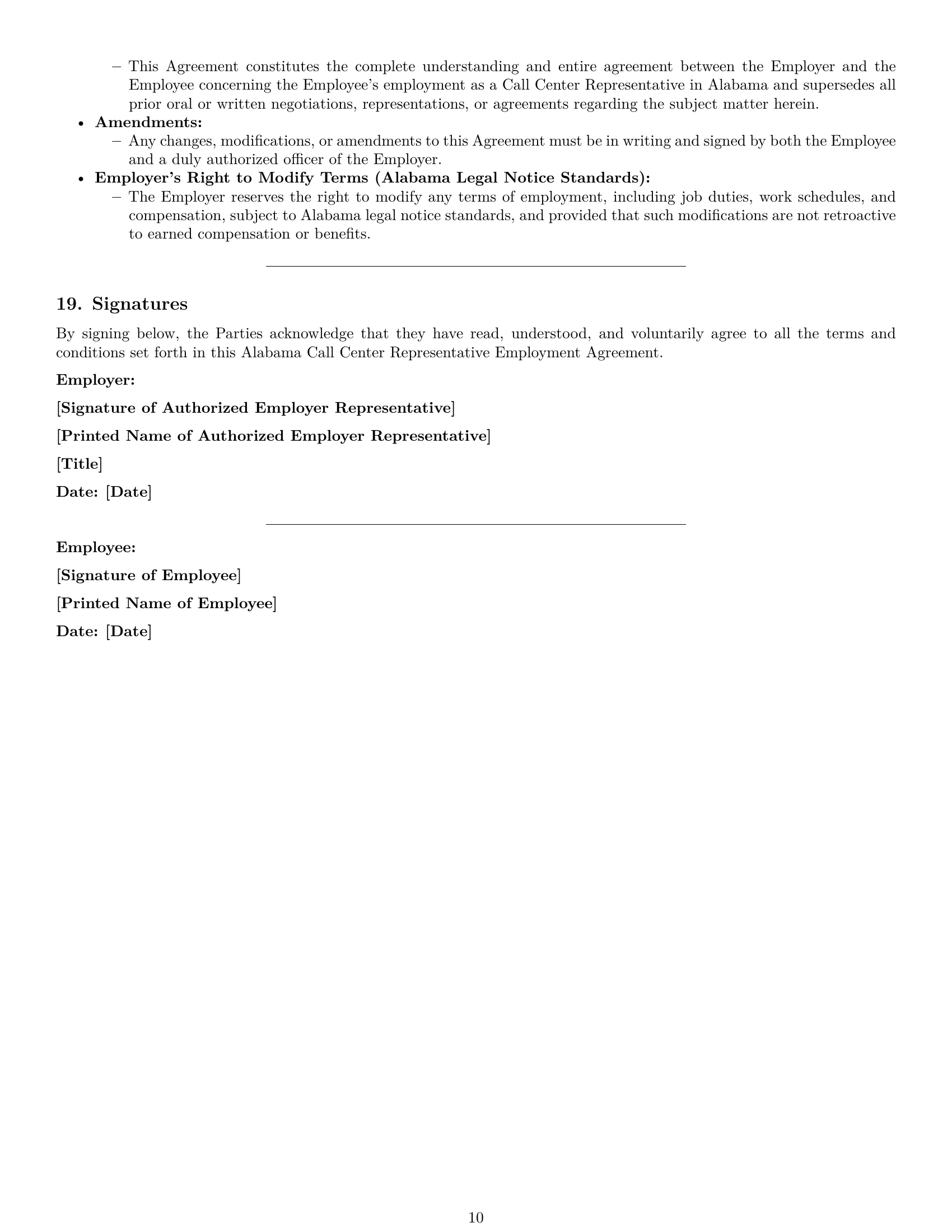 Preview page 10 of Pro Alabama call center representative employment contract template