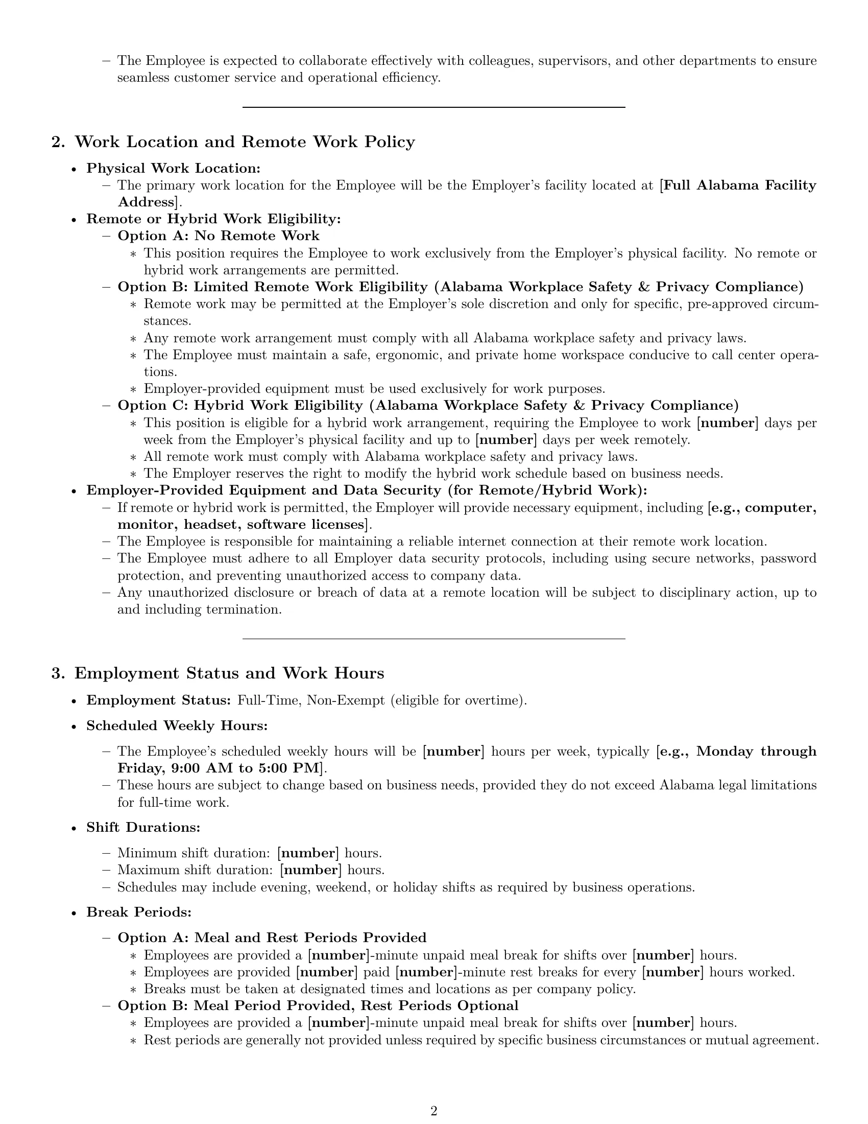 Preview page 2 of Pro Alabama call center representative employment contract template