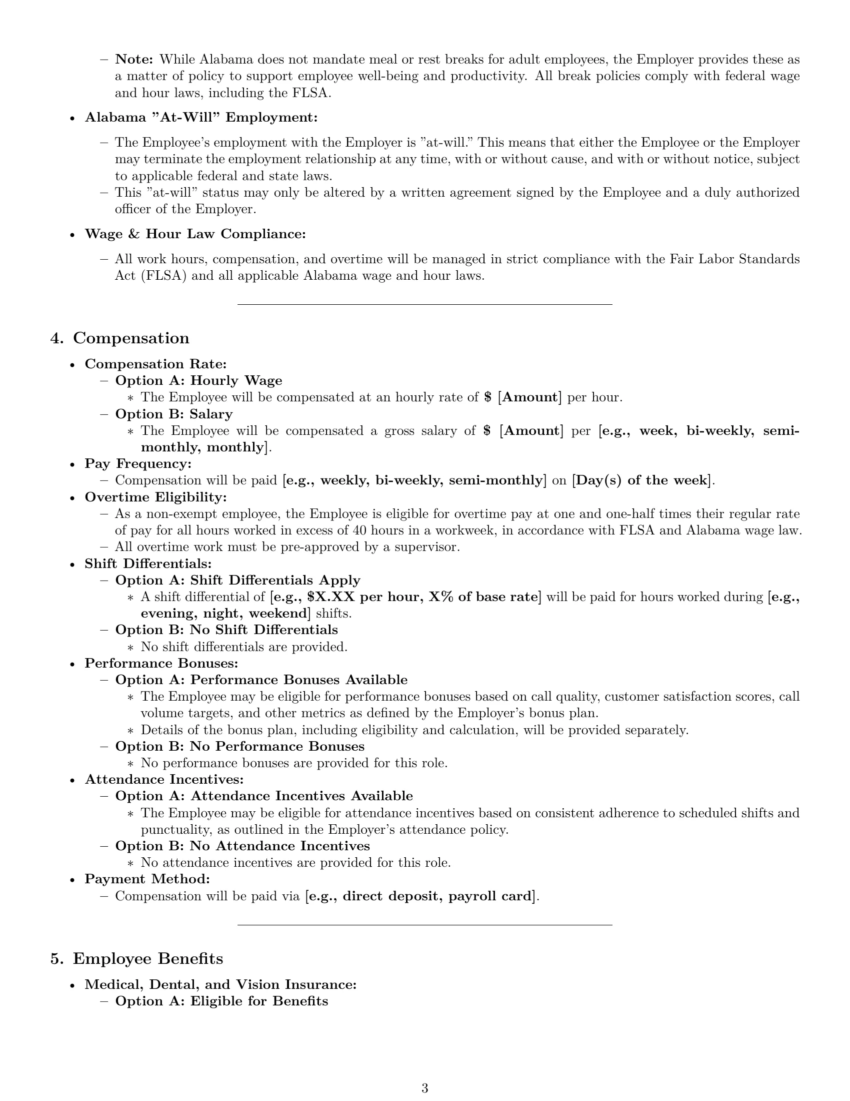 Preview page 3 of Pro Alabama call center representative employment contract template