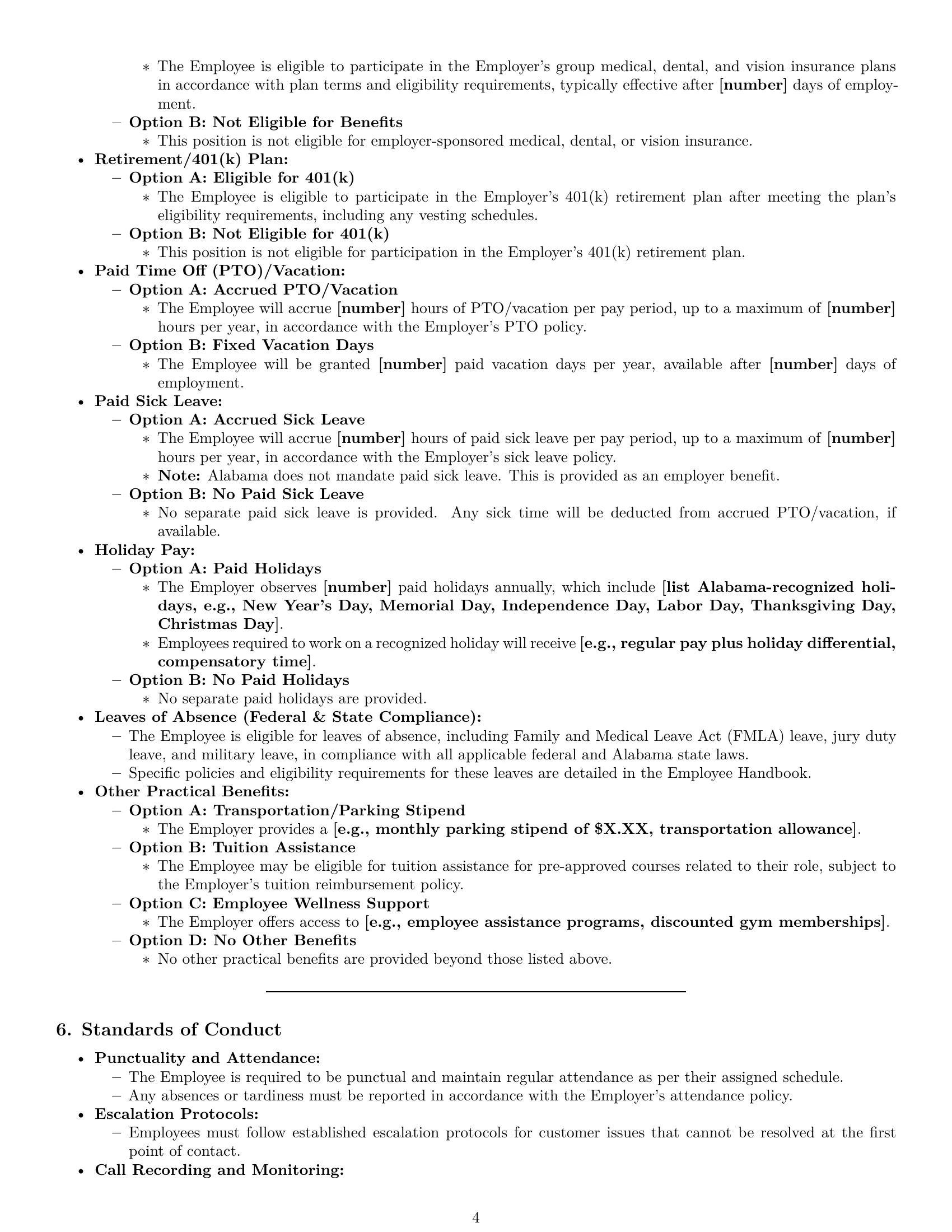 Preview page 4 of Pro Alabama call center representative employment contract template