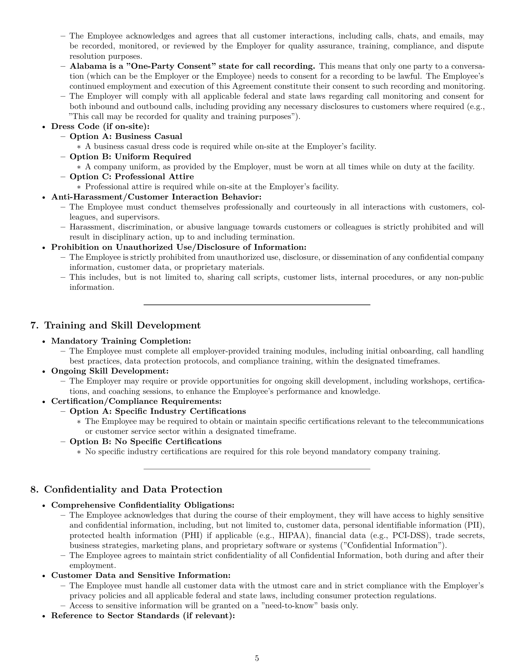 Preview page 5 of Pro Alabama call center representative employment contract template