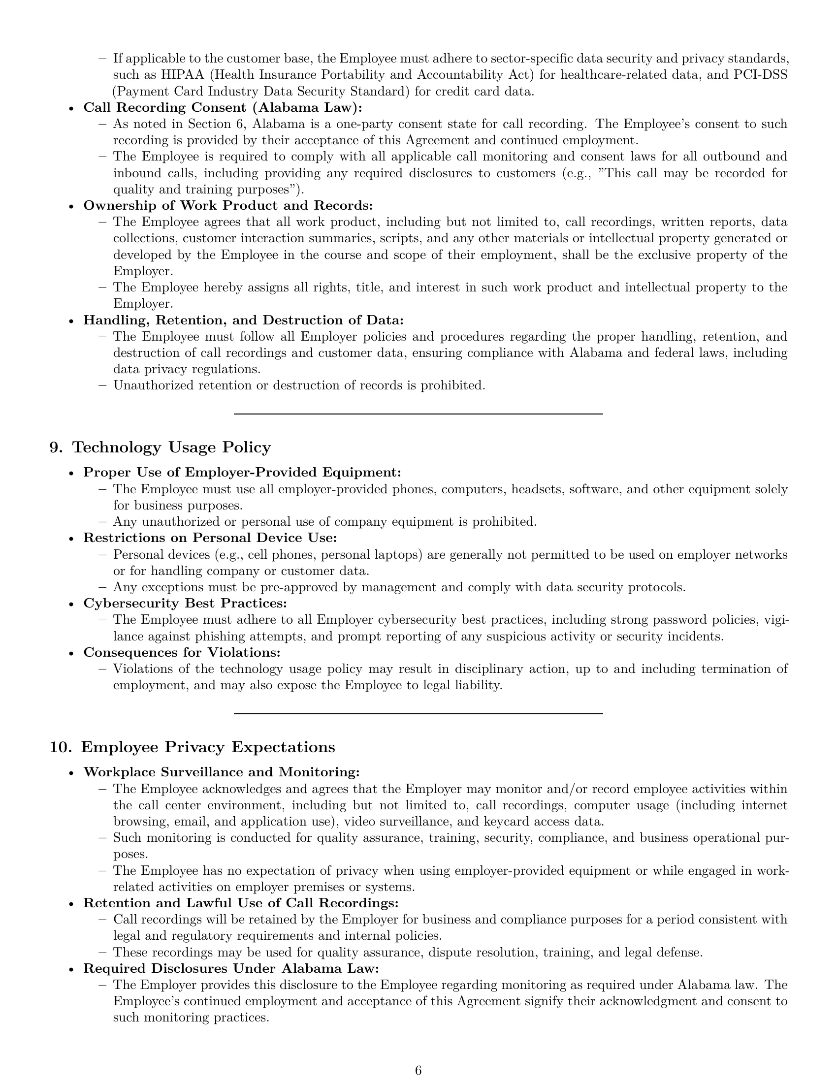 Preview page 6 of Pro Alabama call center representative employment contract template