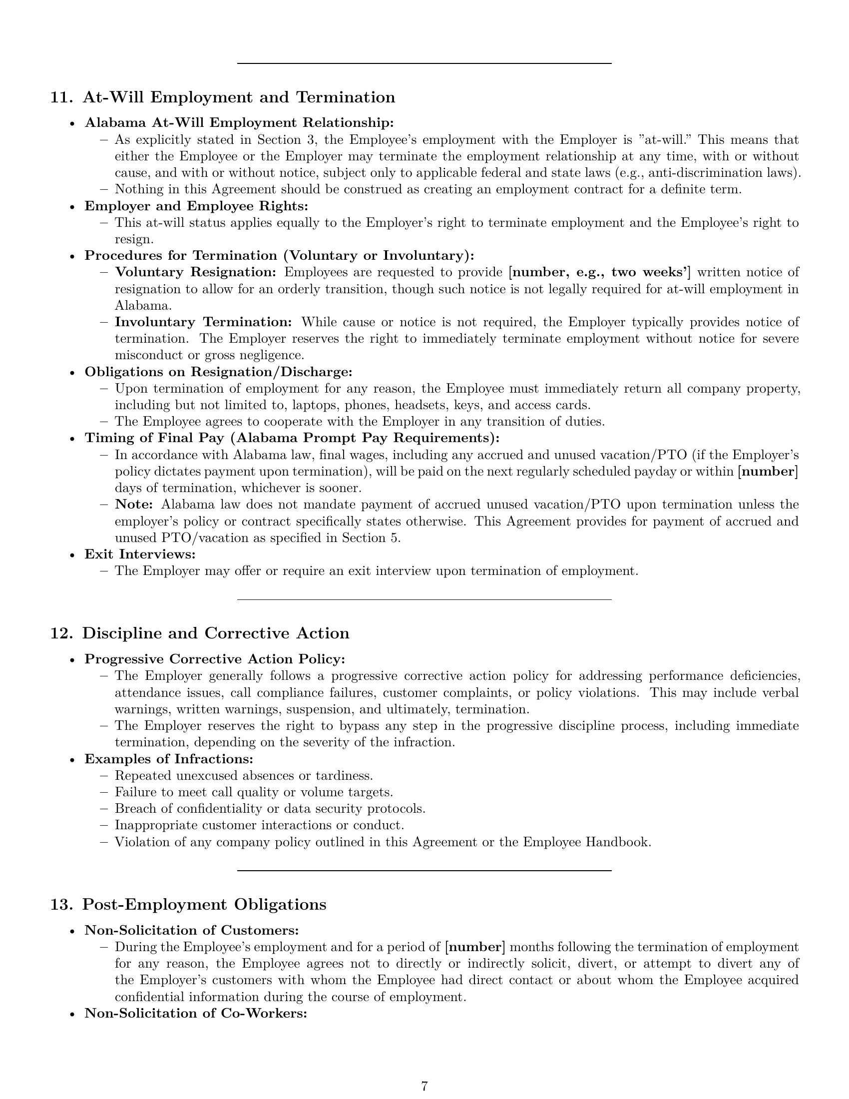 Preview page 7 of Pro Alabama call center representative employment contract template