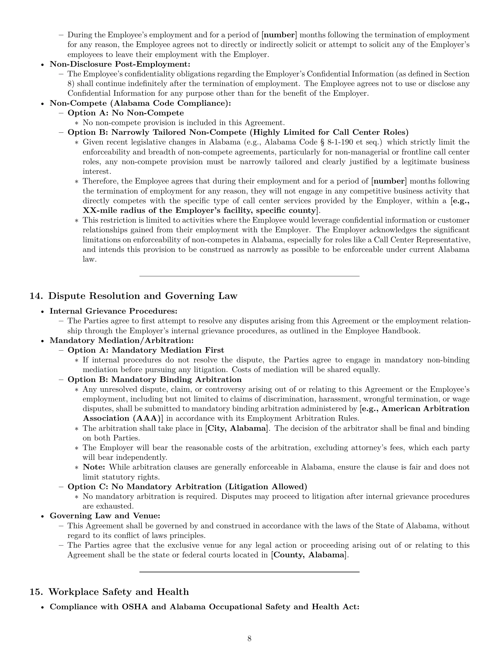 Preview page 8 of Pro Alabama call center representative employment contract template