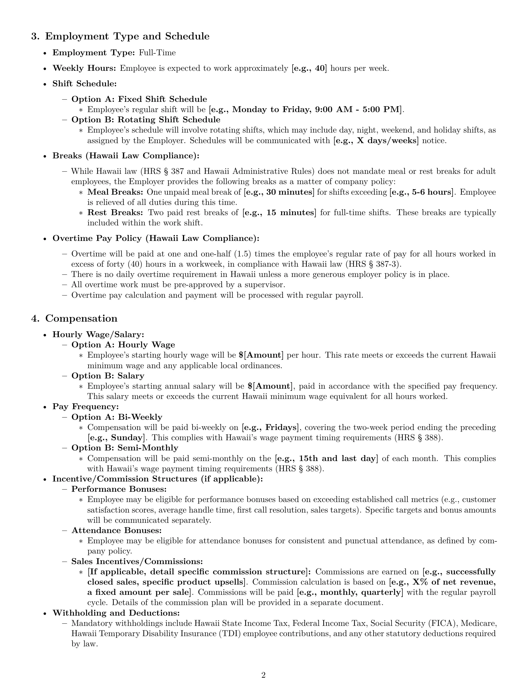 Preview page 2 of Pro Hawaii call center representative employment contract template