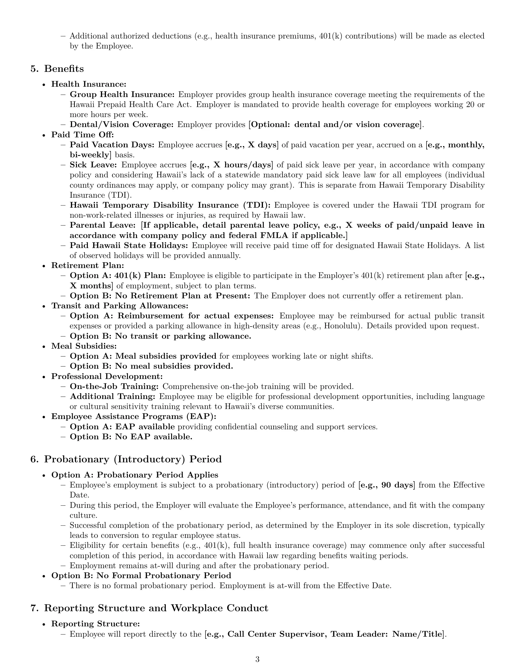 Preview page 3 of Pro Hawaii call center representative employment contract template