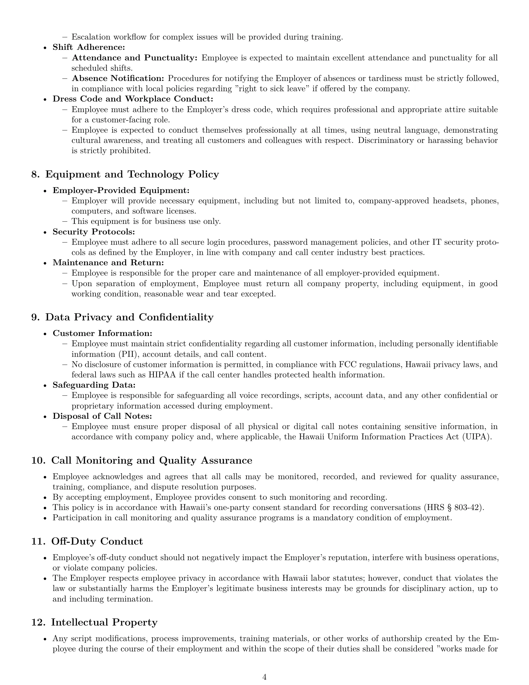 Preview page 4 of Pro Hawaii call center representative employment contract template