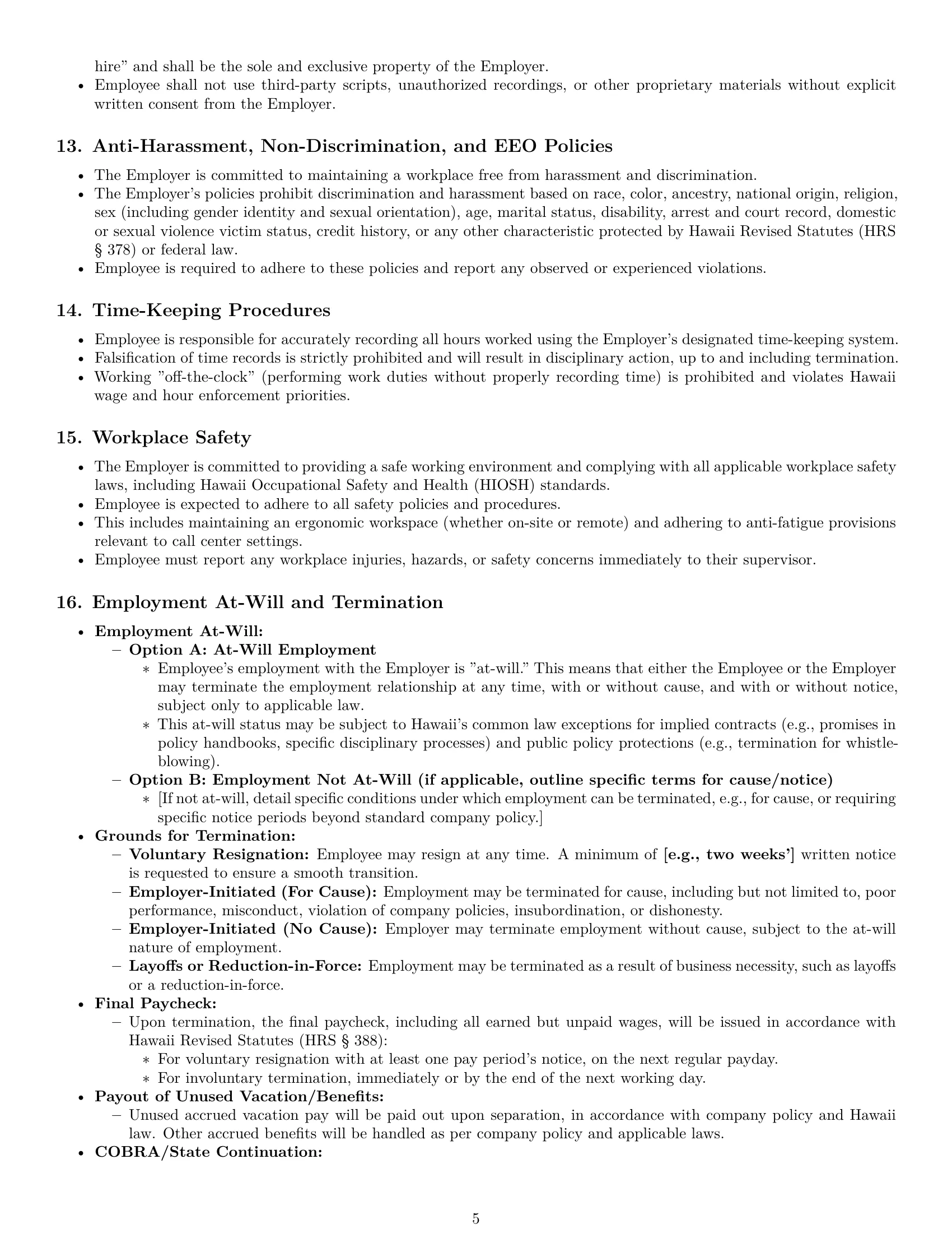 Preview page 5 of Pro Hawaii call center representative employment contract template