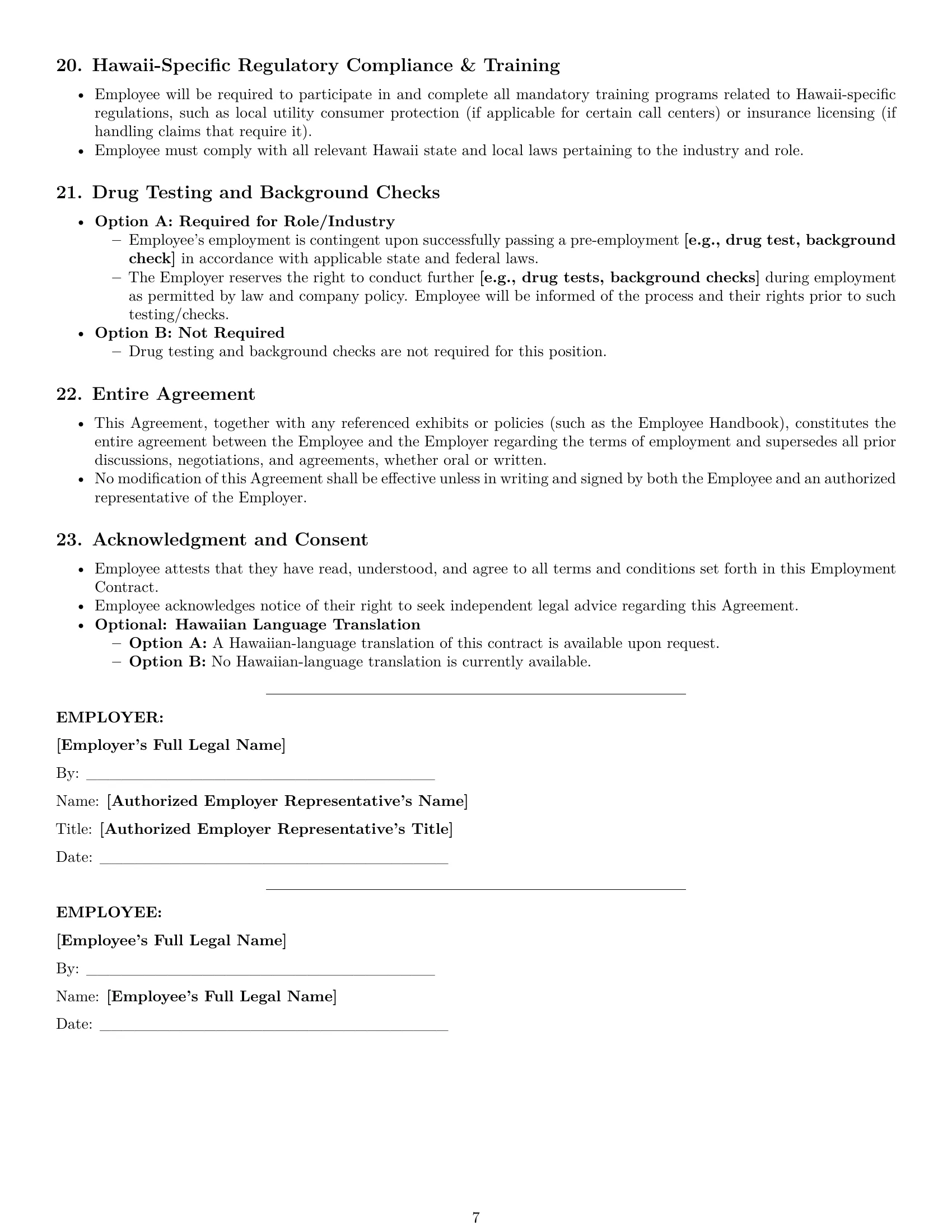 Preview page 7 of Pro Hawaii call center representative employment contract template