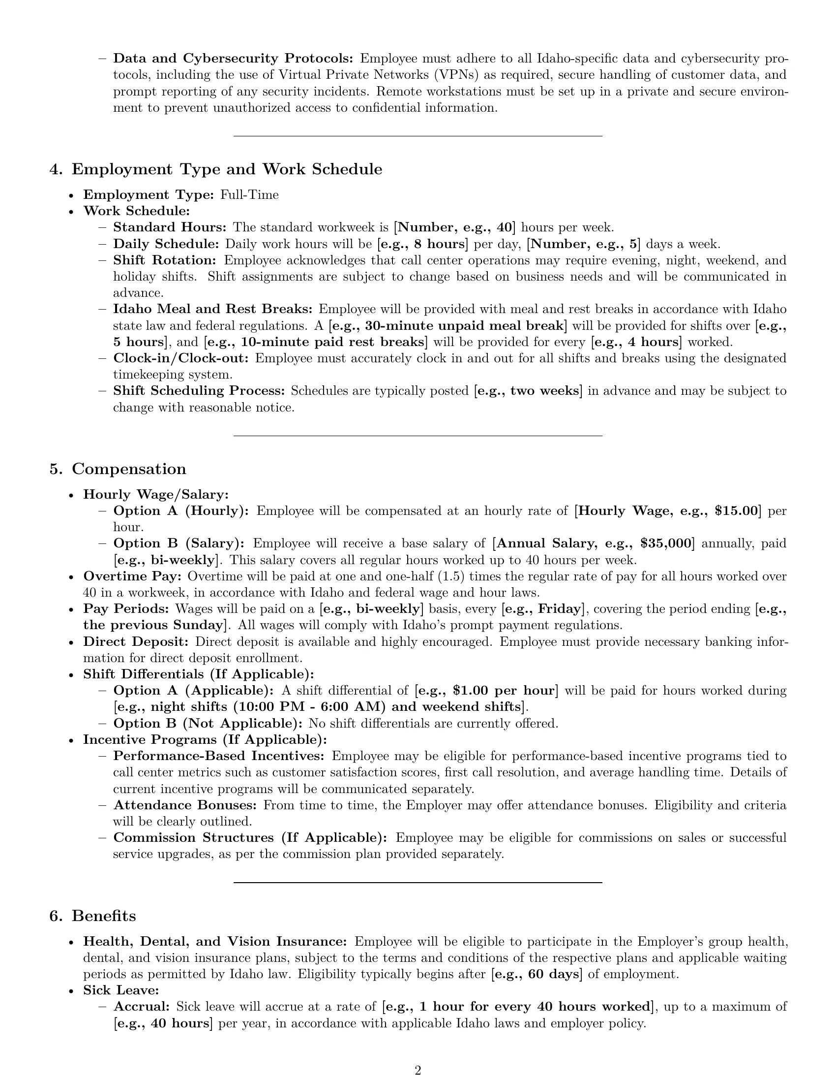 Preview page 2 of Pro Idaho call center representative employment contract template