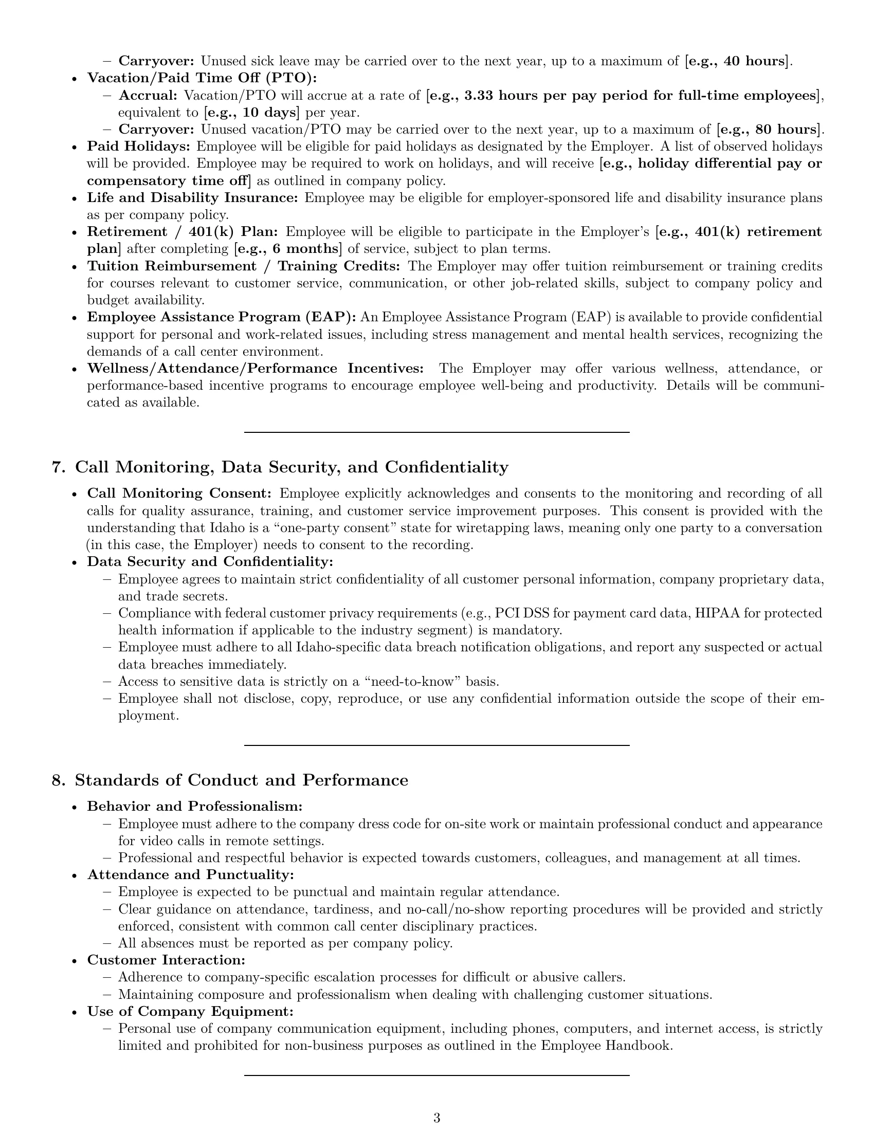 Preview page 3 of Pro Idaho call center representative employment contract template