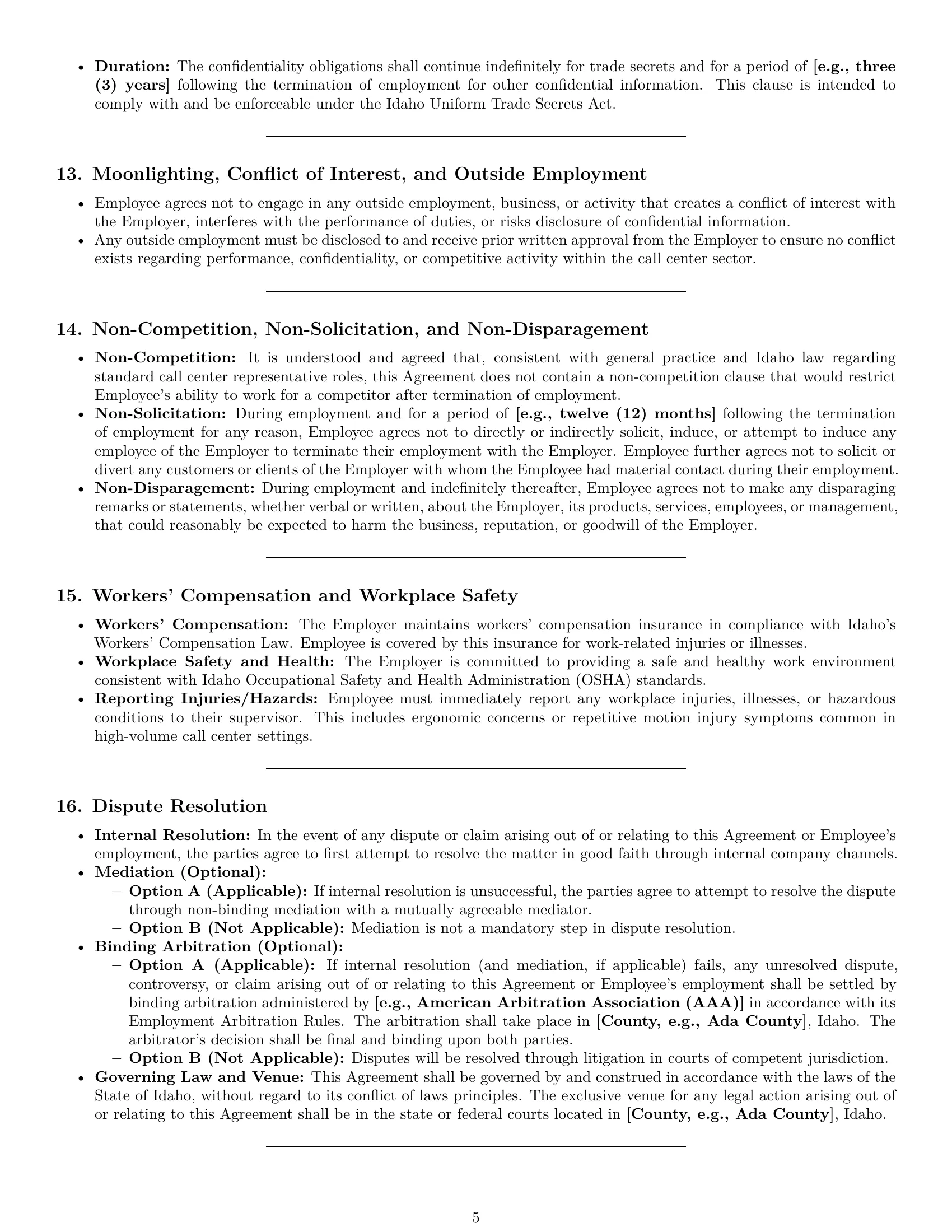 Preview page 5 of Pro Idaho call center representative employment contract template