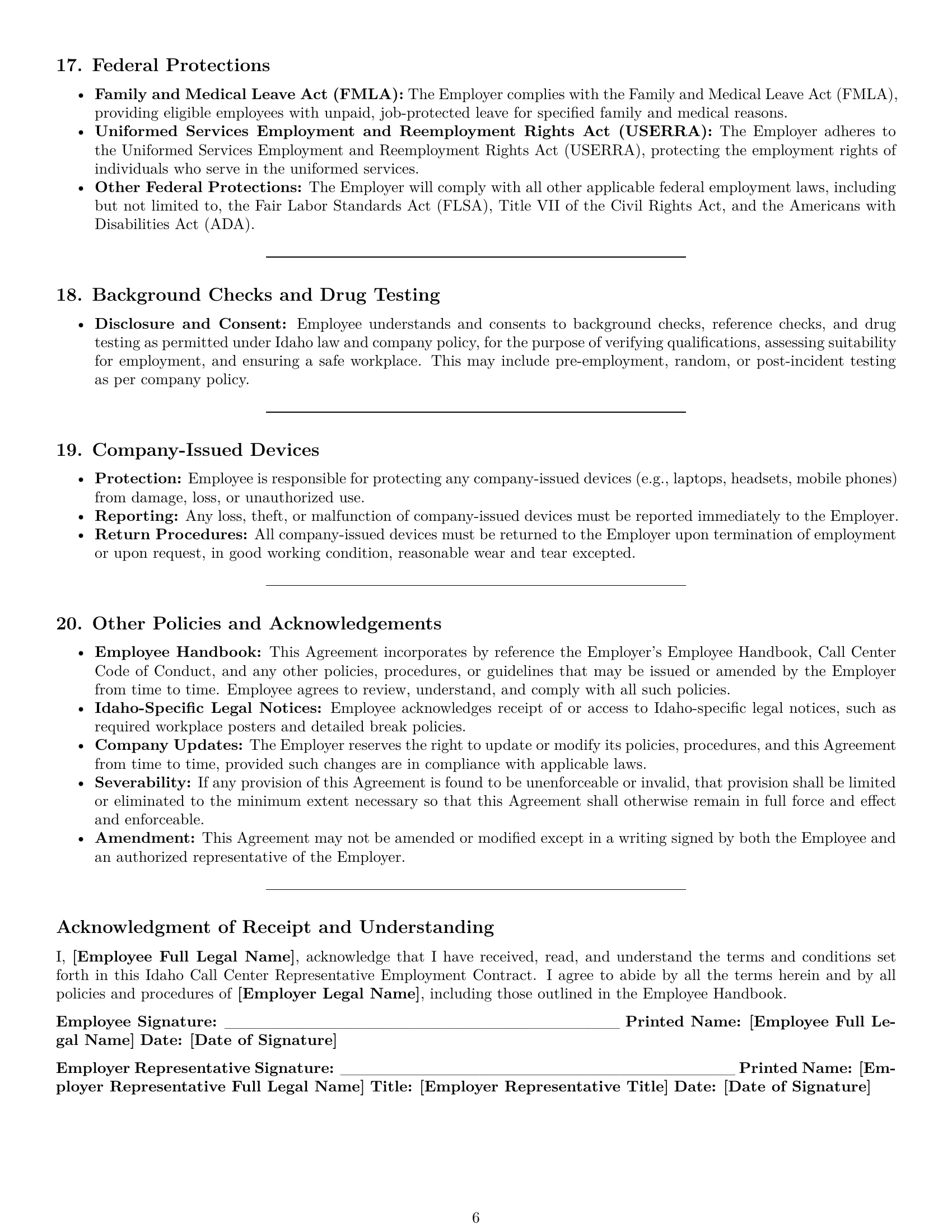Preview page 6 of Pro Idaho call center representative employment contract template