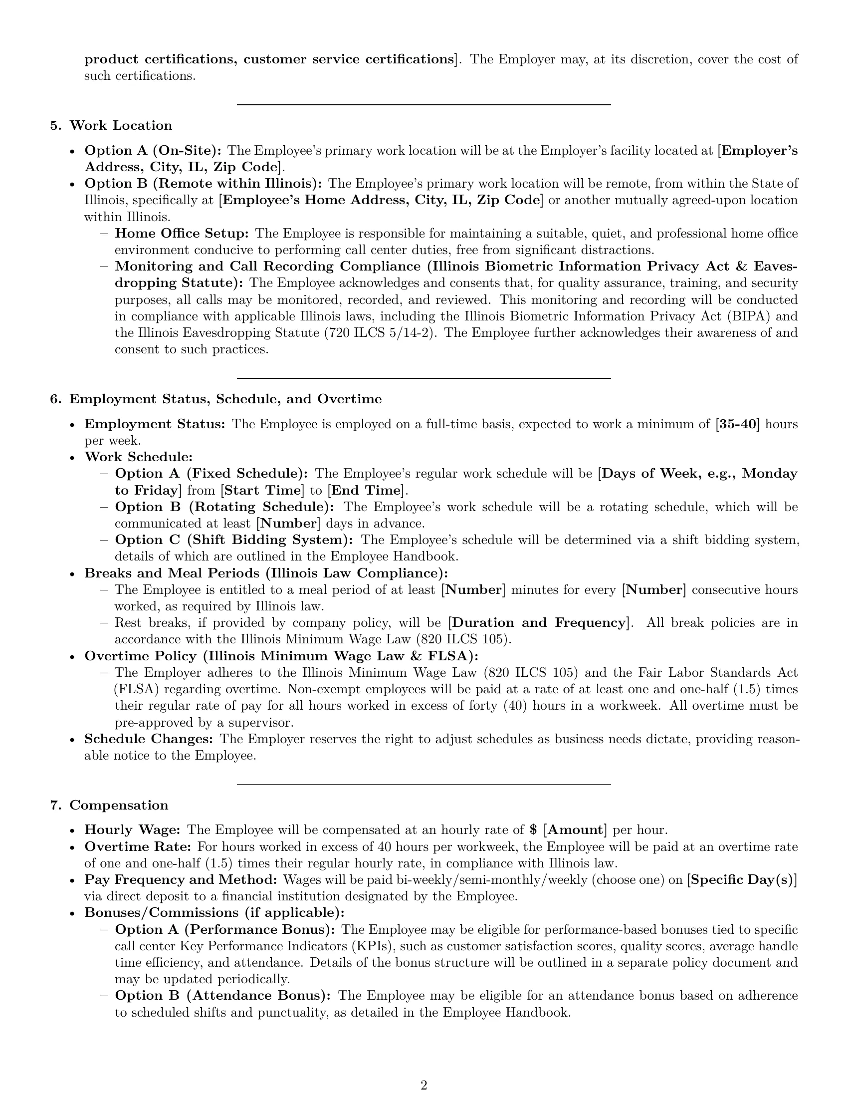 Preview page 2 of Pro Illinois call center representative employment contract template