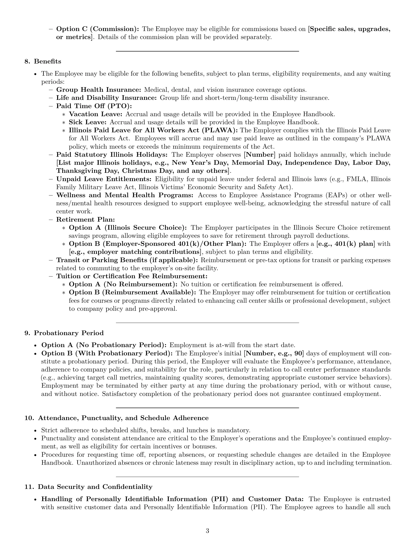 Preview page 3 of Pro Illinois call center representative employment contract template