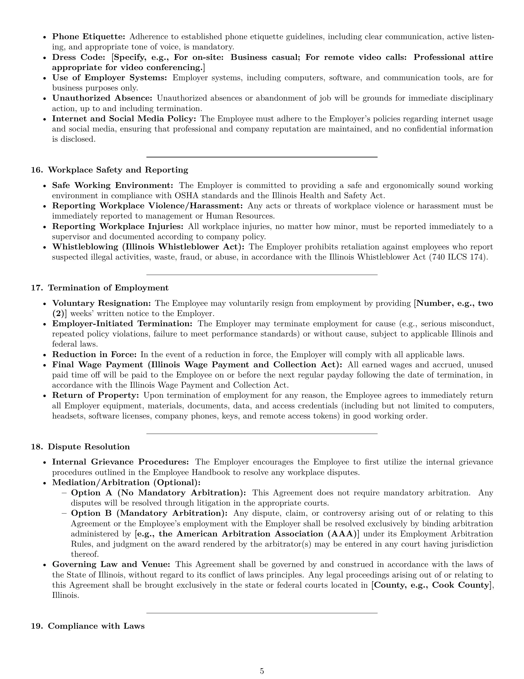 Preview page 5 of Pro Illinois call center representative employment contract template