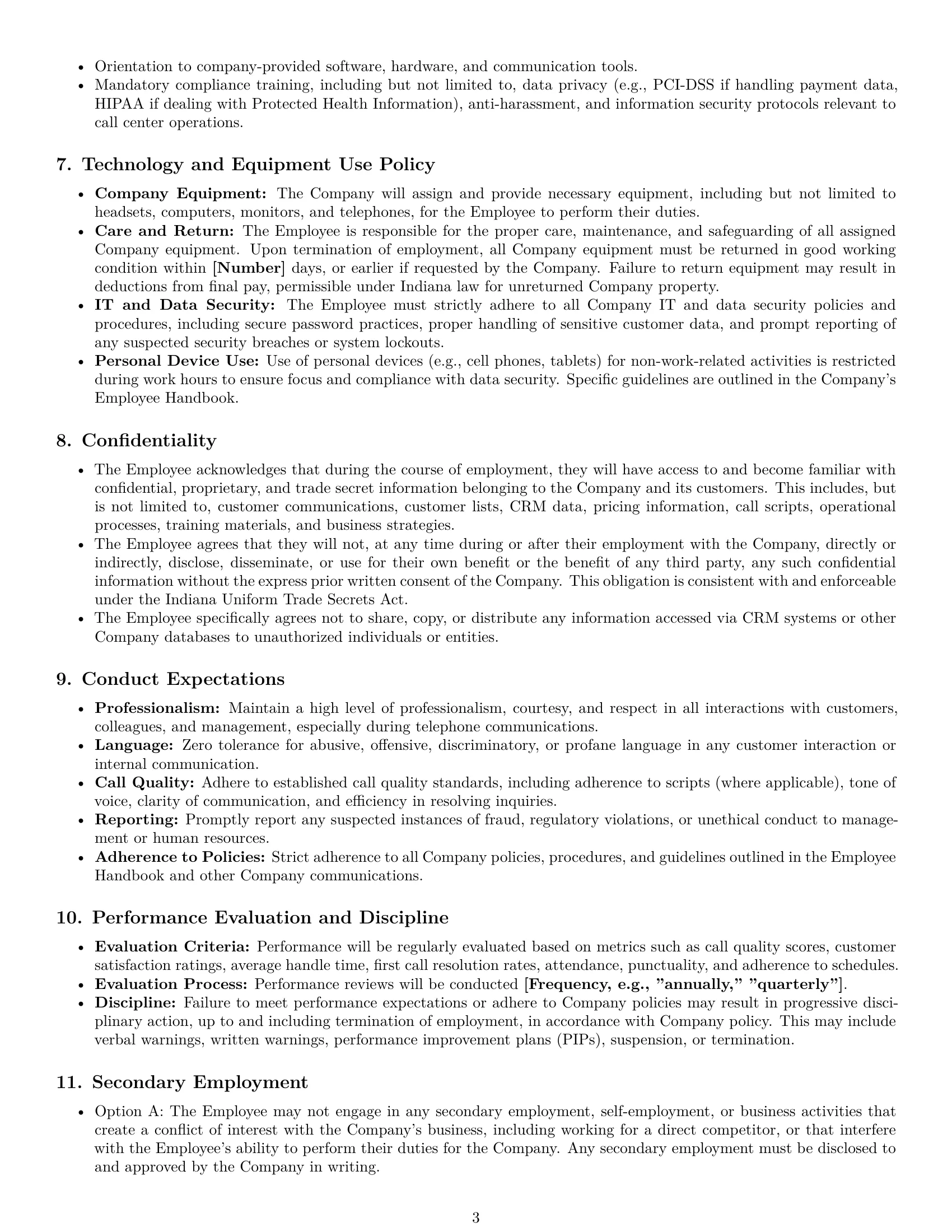 Preview page 3 of Pro Indiana call center representative employment contract template