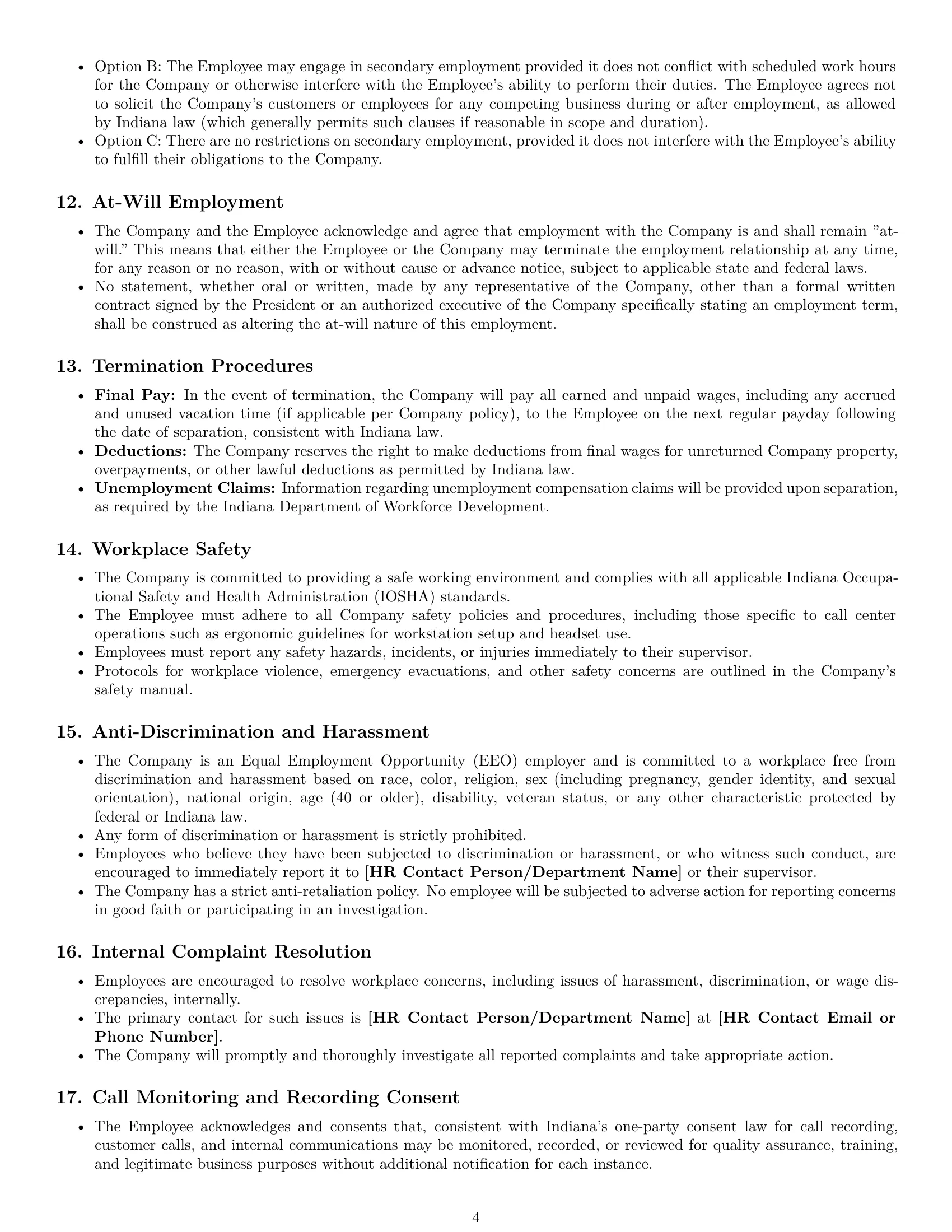 Preview page 4 of Pro Indiana call center representative employment contract template
