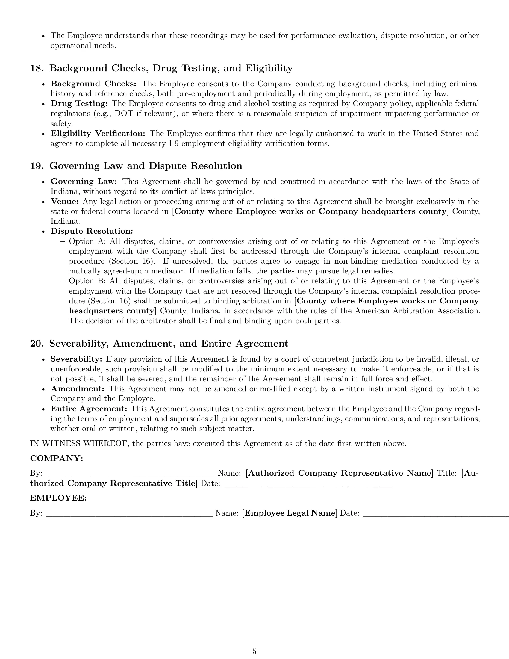 Preview page 5 of Pro Indiana call center representative employment contract template