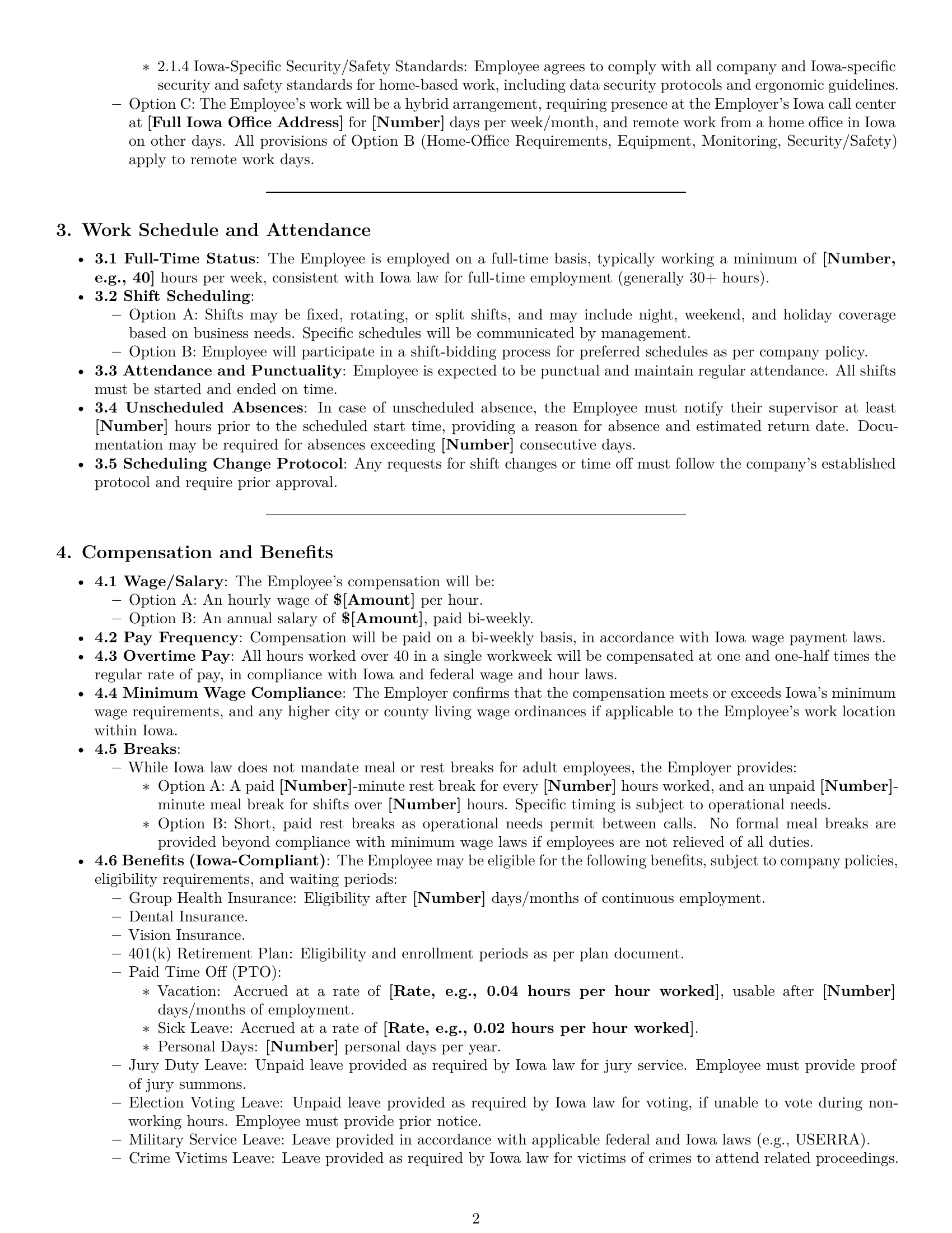 Preview page 2 of Pro Iowa call center representative employment contract template
