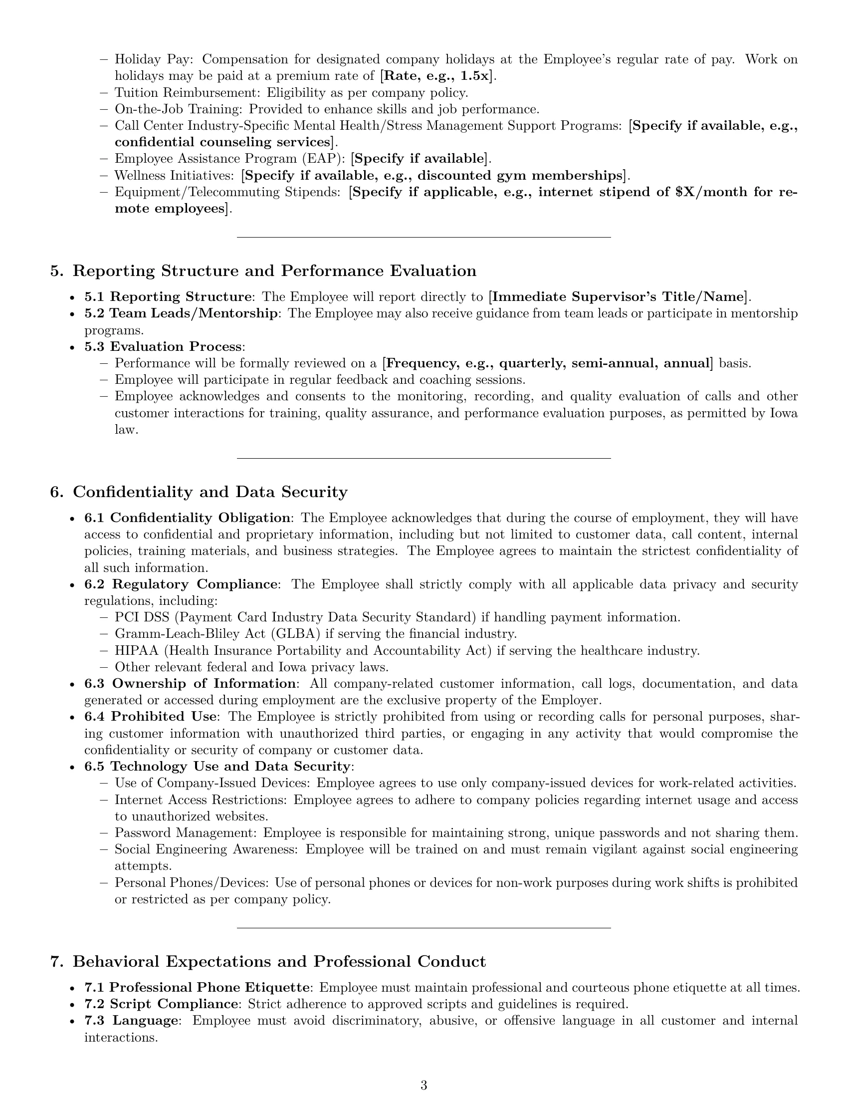 Preview page 3 of Pro Iowa call center representative employment contract template