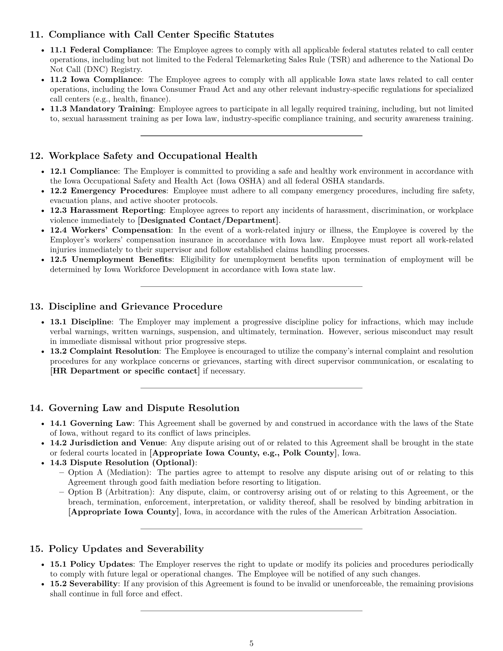 Preview page 5 of Pro Iowa call center representative employment contract template