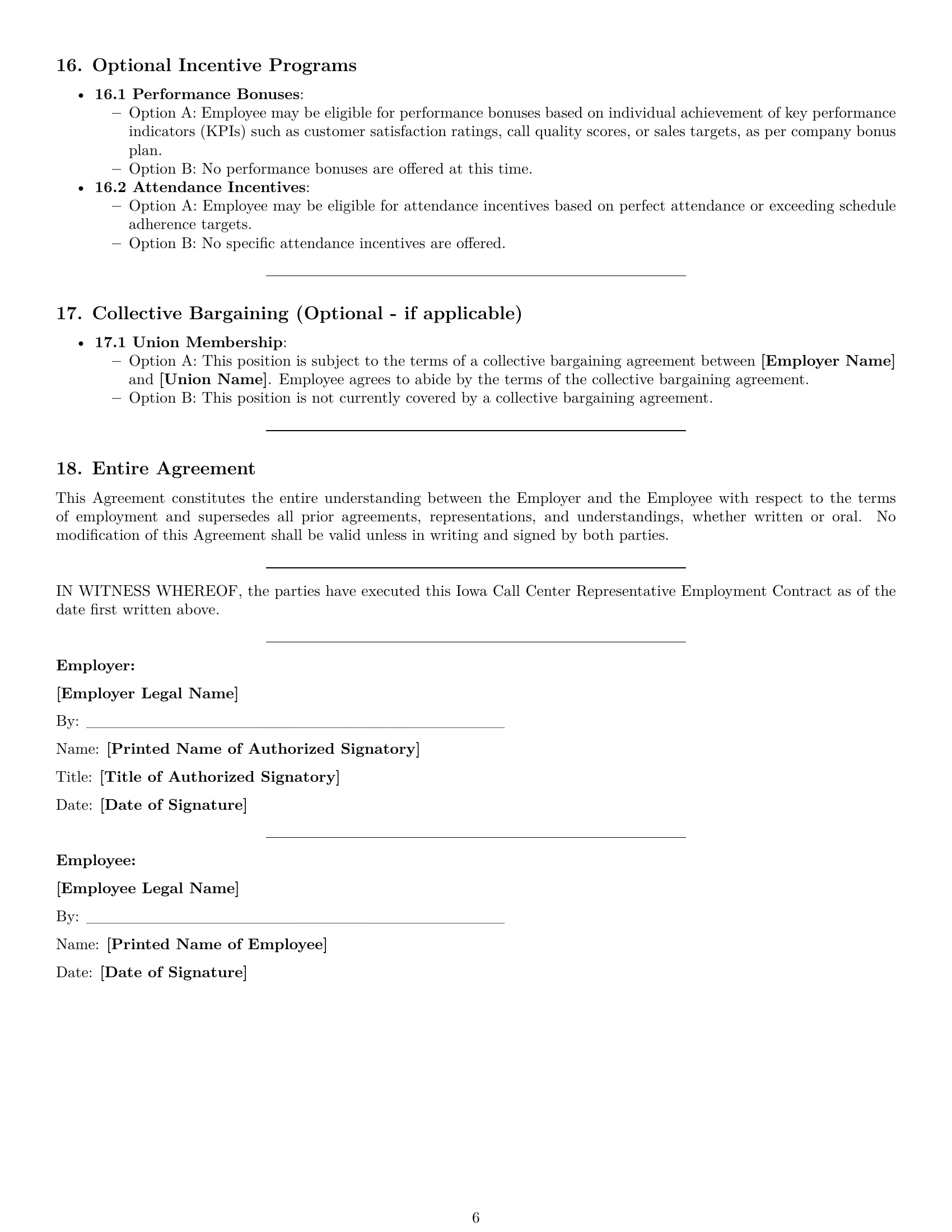 Preview page 6 of Pro Iowa call center representative employment contract template
