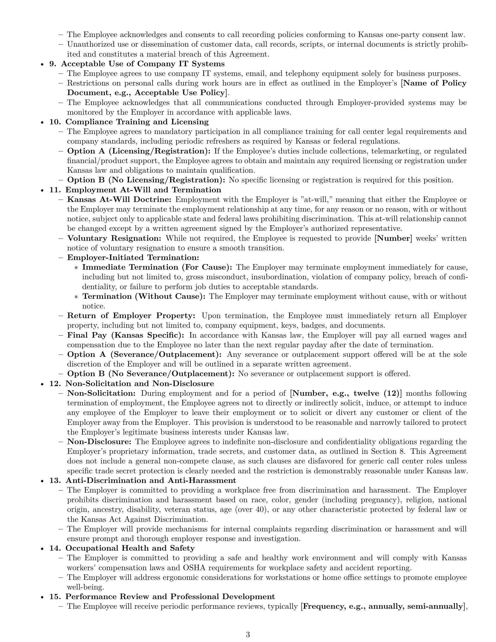 Preview page 3 of Pro Kansas call center representative employment contract template