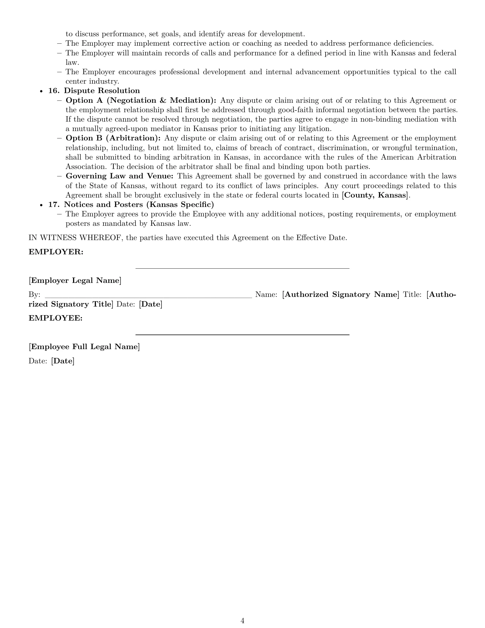 Preview page 4 of Pro Kansas call center representative employment contract template