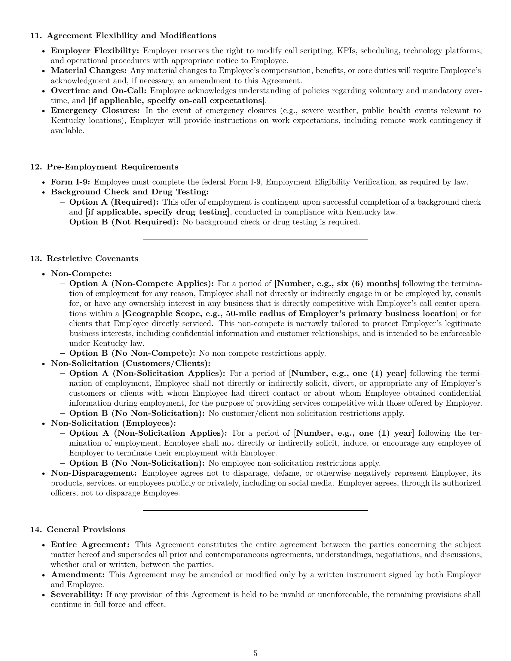 Preview page 5 of Pro Kentucky call center representative employment contract template