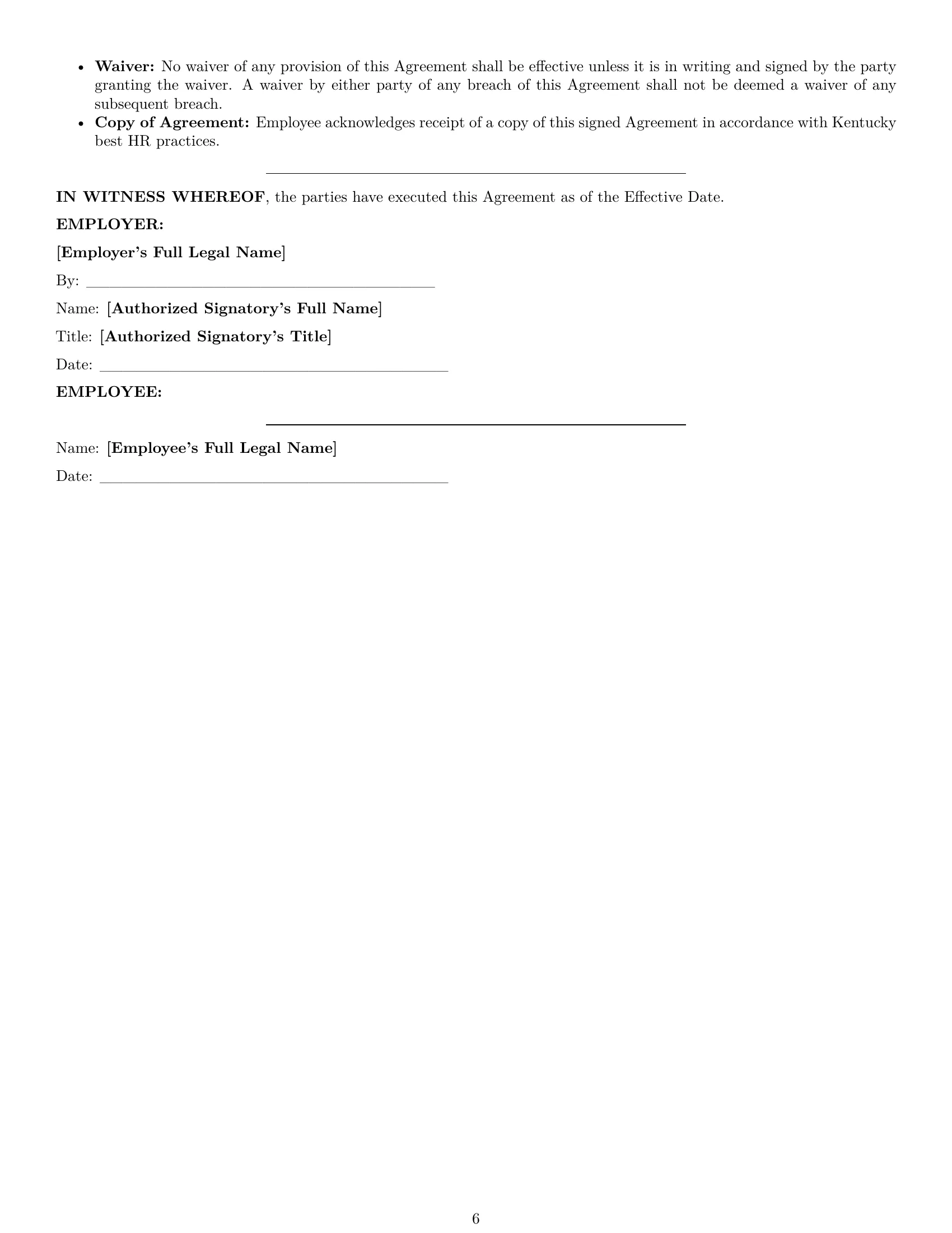Preview page 6 of Pro Kentucky call center representative employment contract template