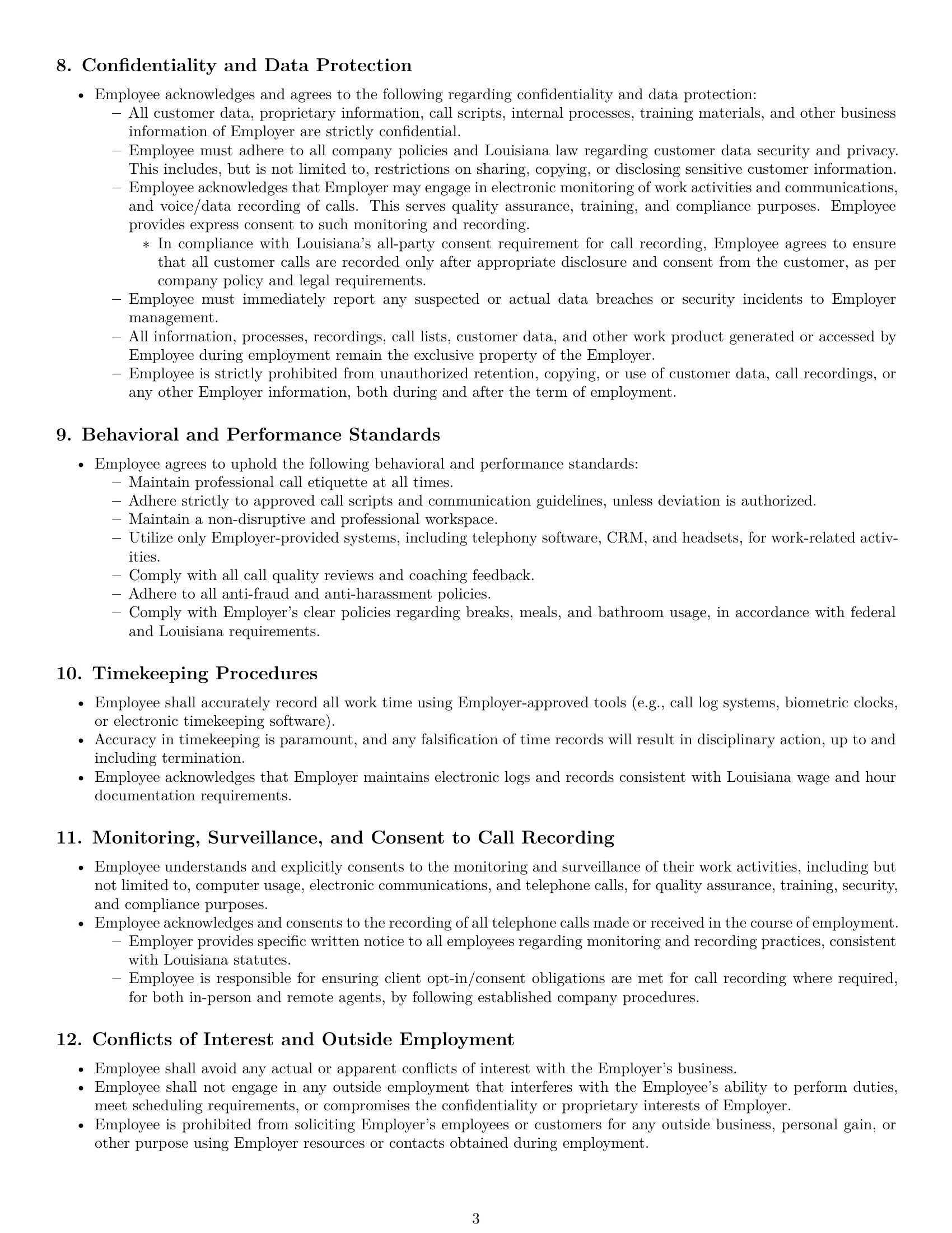 Preview page 3 of Pro Louisiana call center representative employment contract template