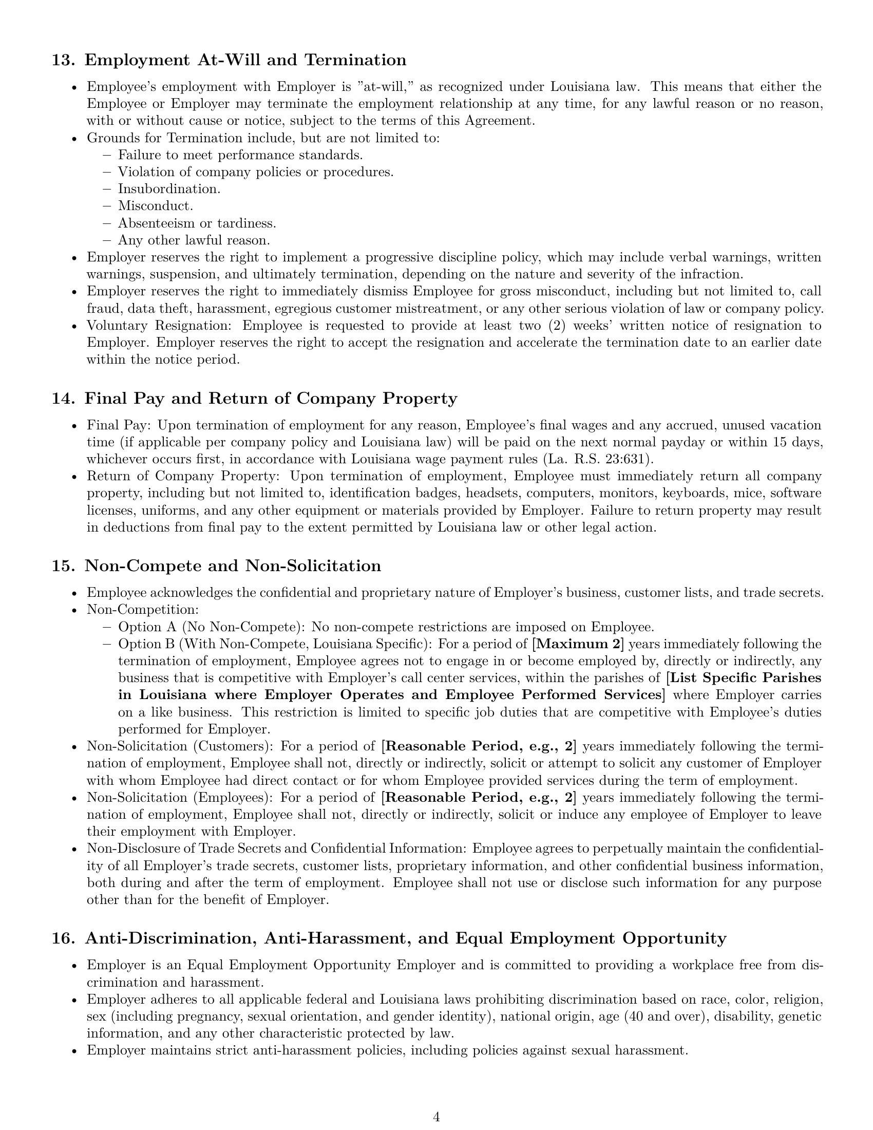 Preview page 4 of Pro Louisiana call center representative employment contract template