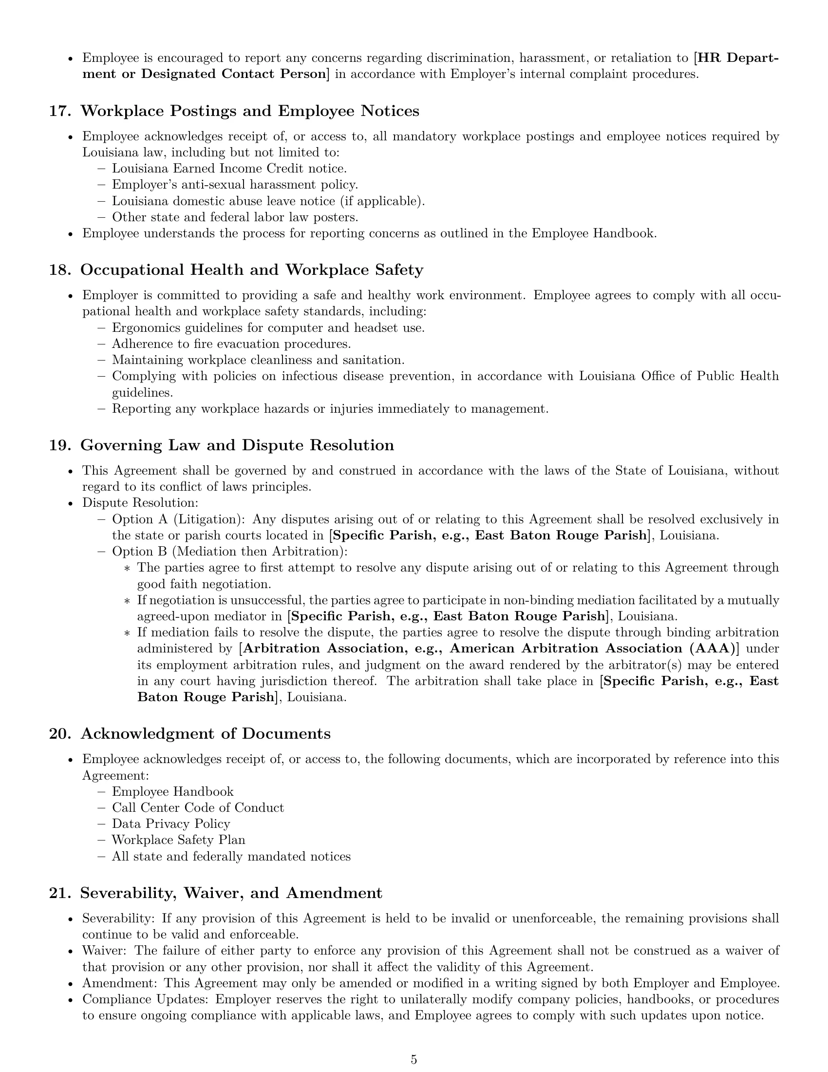 Preview page 5 of Pro Louisiana call center representative employment contract template