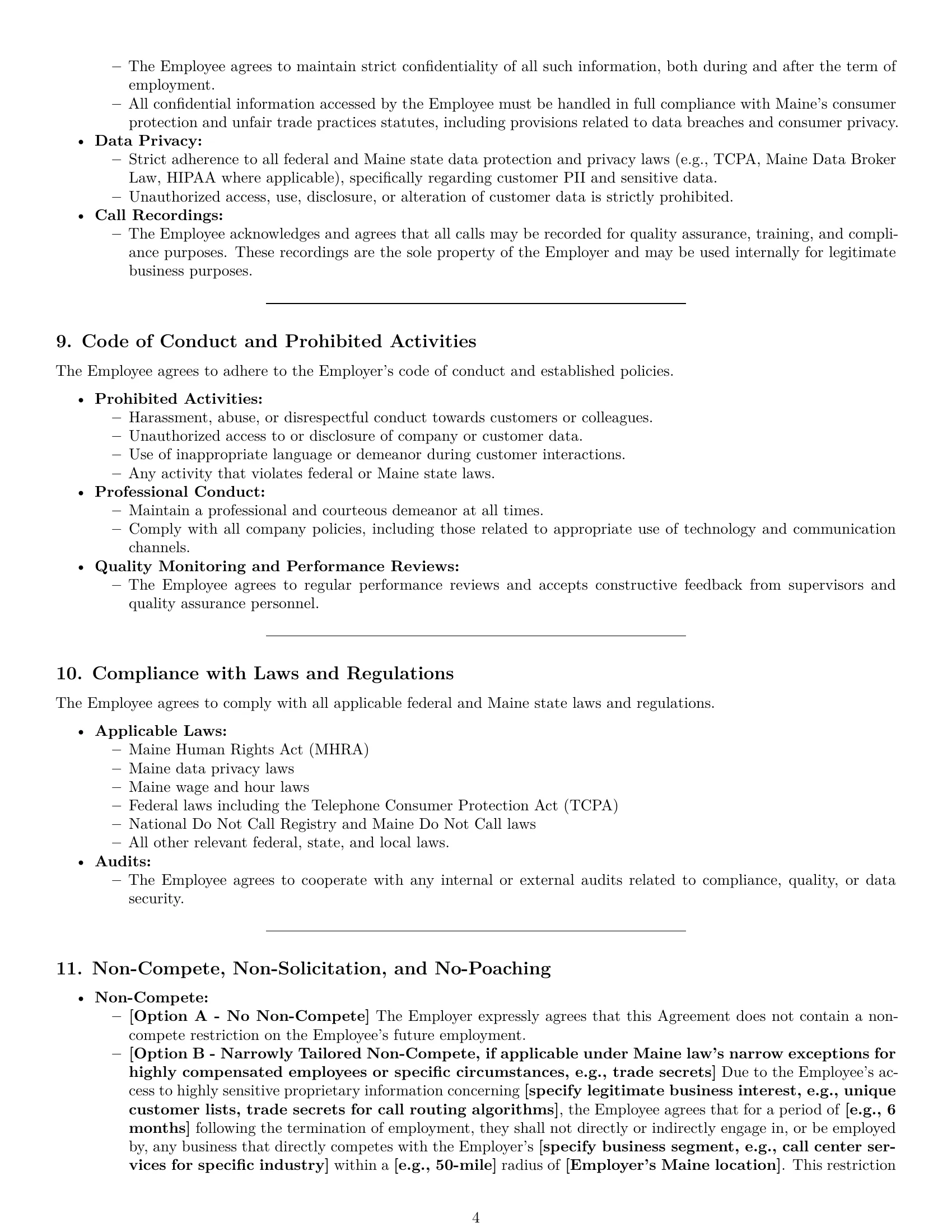 Preview page 4 of Pro Maine call center representative employment contract template