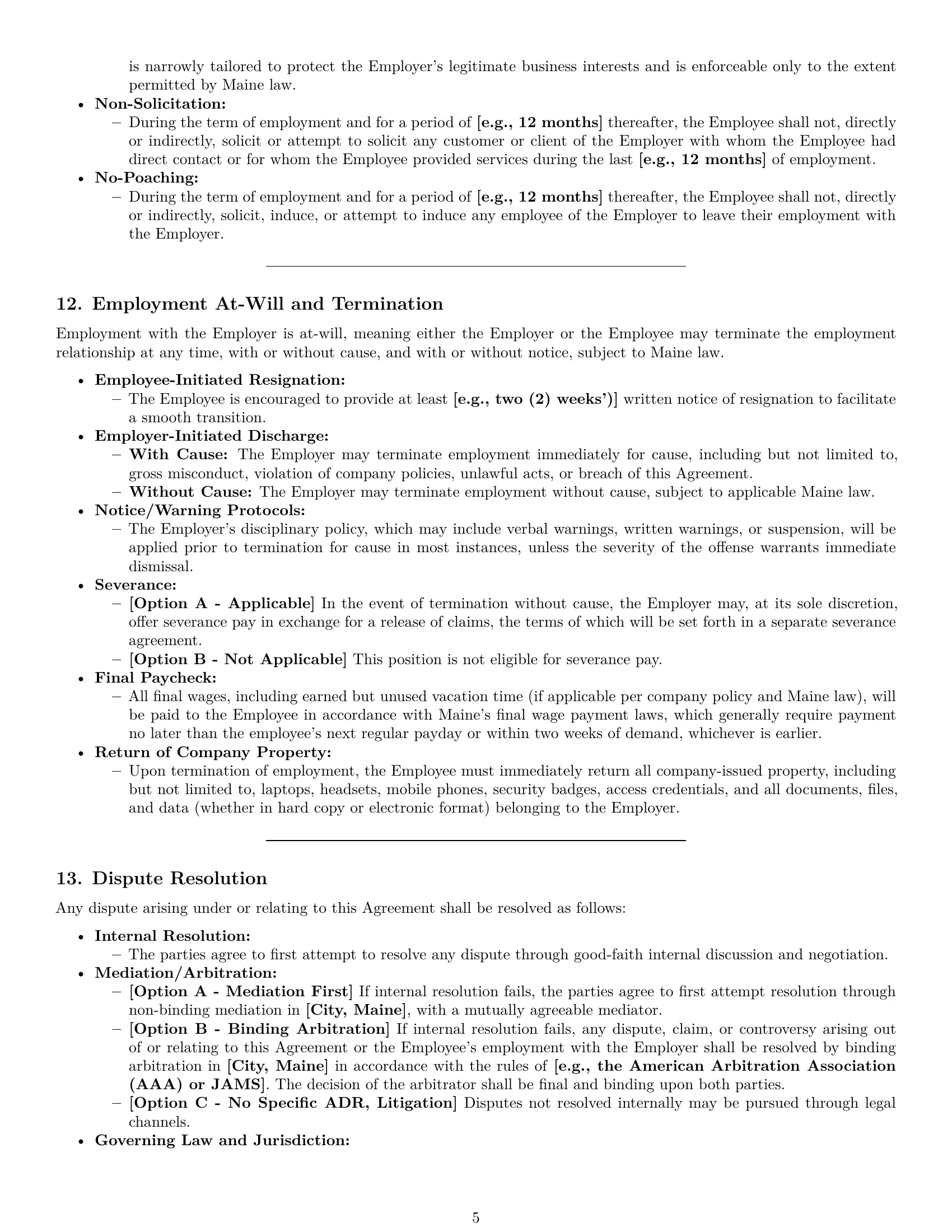 Preview page 5 of Pro Maine call center representative employment contract template